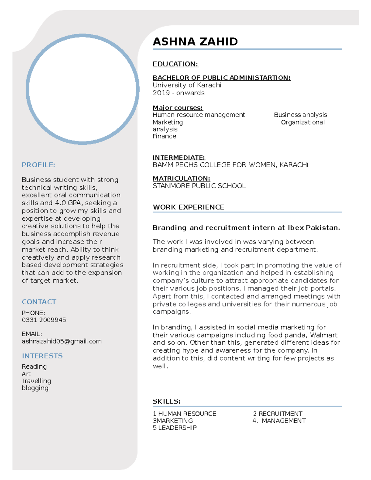 Personnel resume A complete guide for my lecture - PROFILE: Business ...