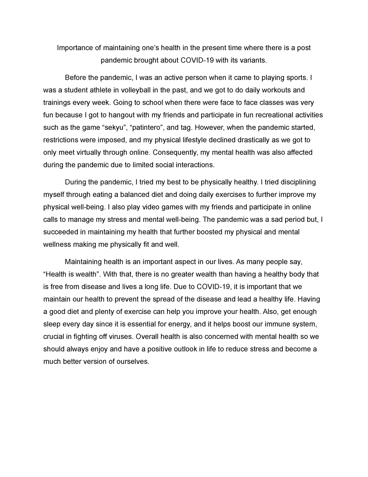 300 words essay about health