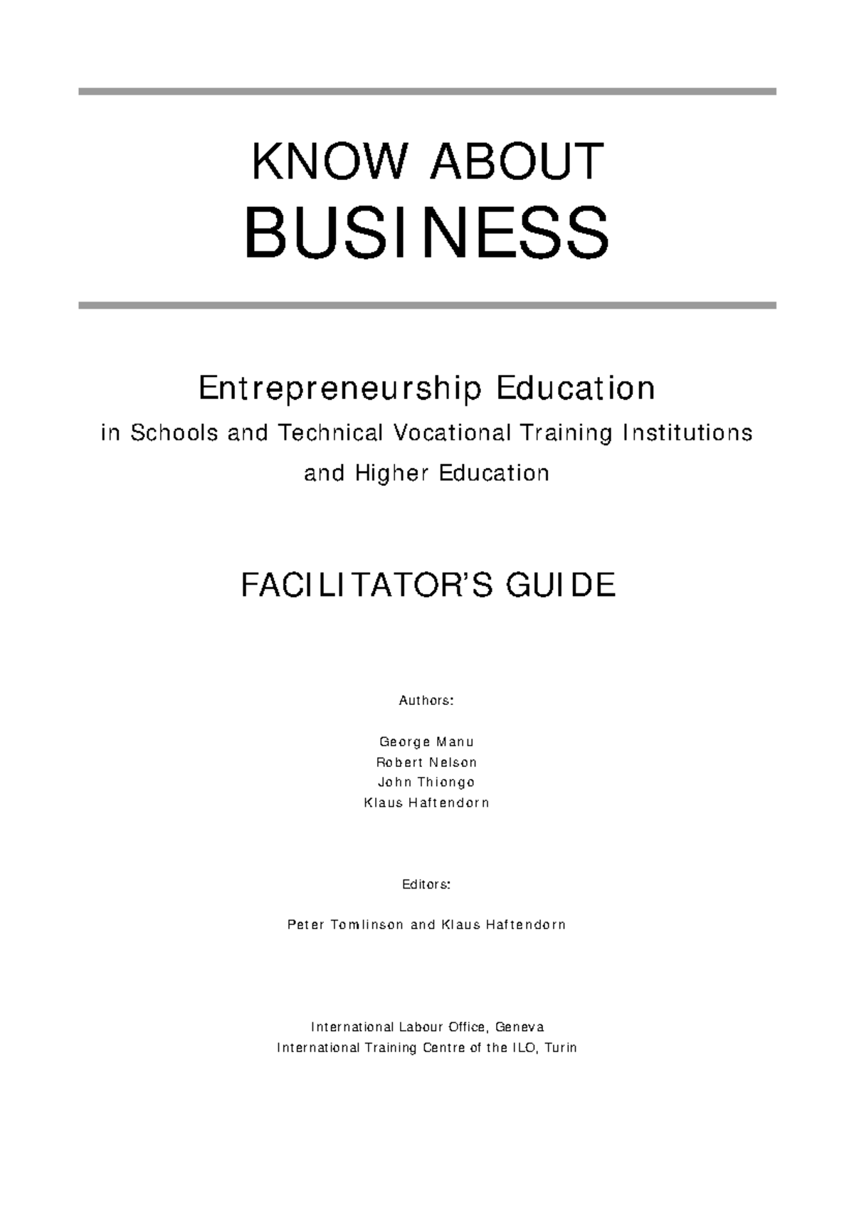 Facilitators Guide - THE MOST - KNOW ABOUT BUSI NESS Ent repreneurship ...