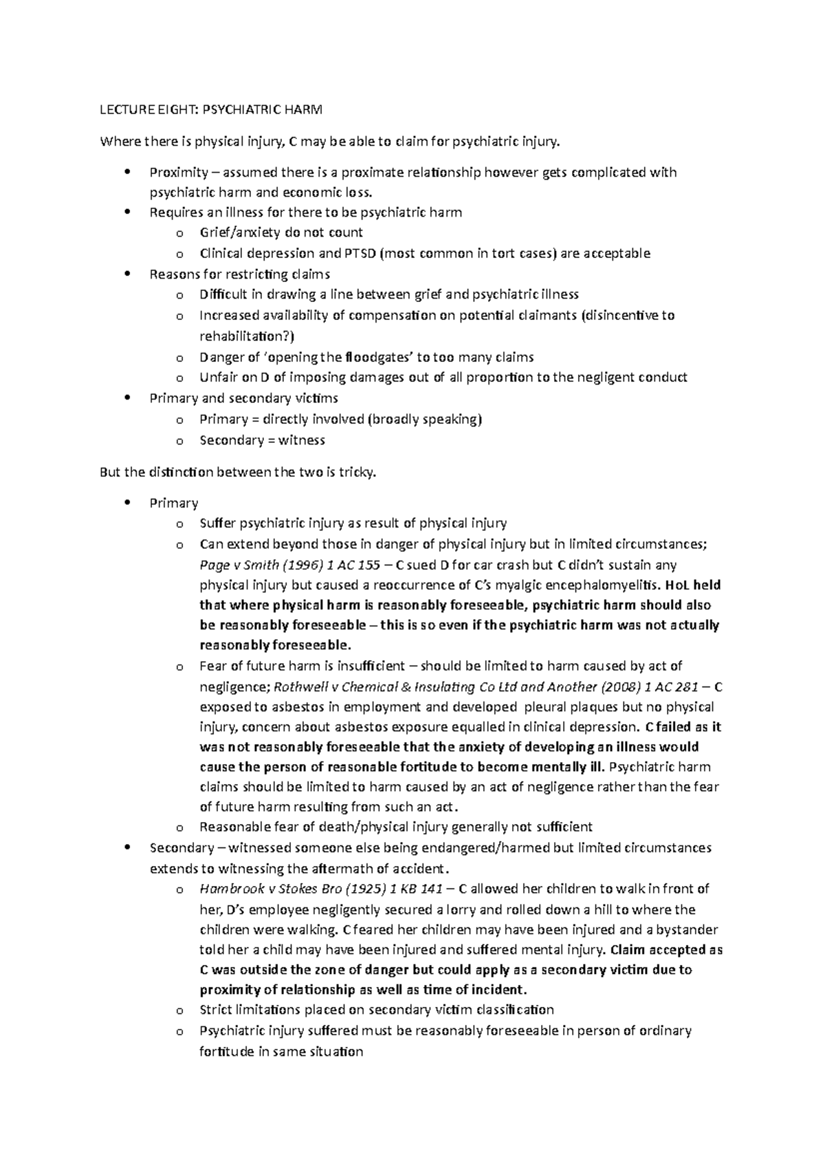 Psychiatric Harm LECTURE EIGHT PSYCHIATRIC HARM Where there is