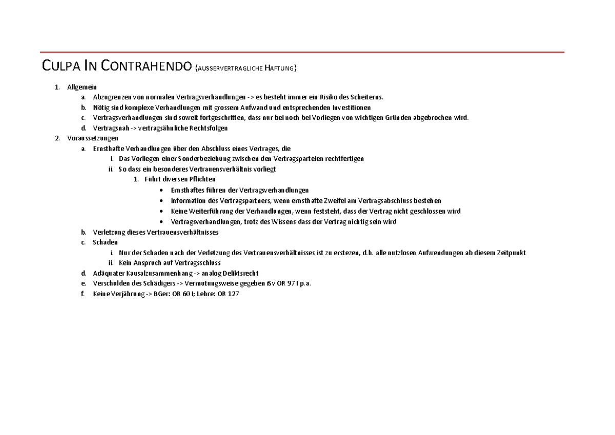 Culpa In Contrahendo Beispiel Culpa In Contrahendo - Schema - CULPA IN CONTRAHENDO
