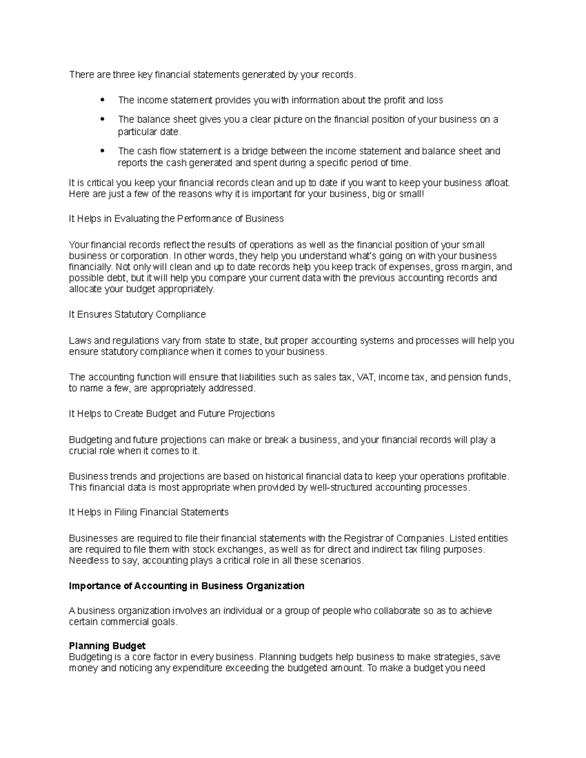 Accounting - Decision Making - There are three key financial statements ...