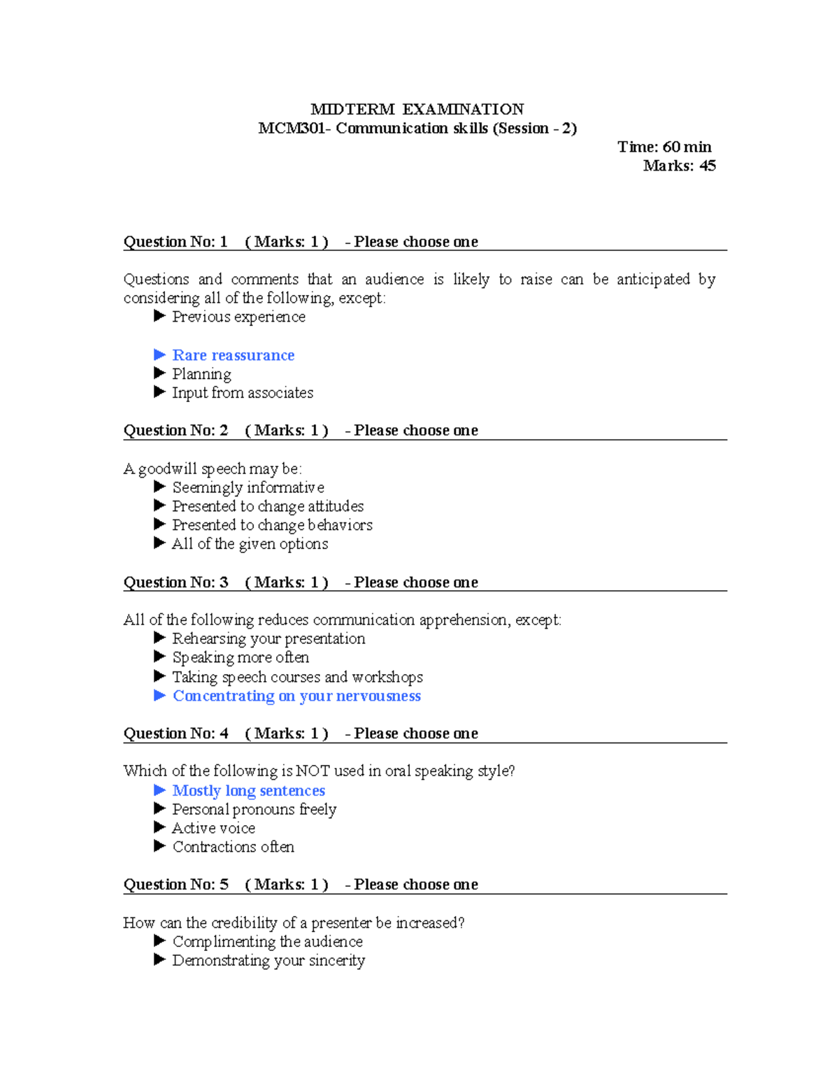 MCM301-Midterm Solved - MIDTERM EXAMINATION MCM301- Communication ...