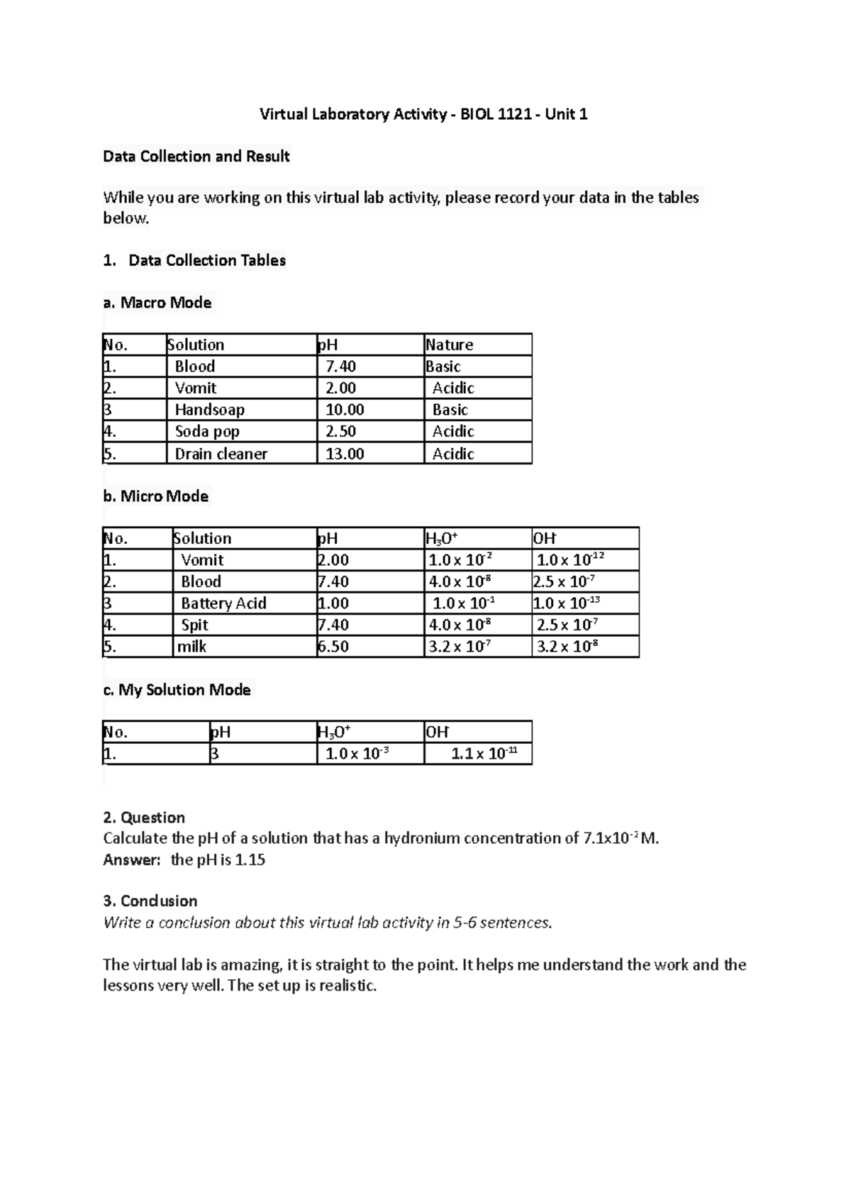 Experiment 1 - Data Collection And Result - Virtual Laboratory Activity ...