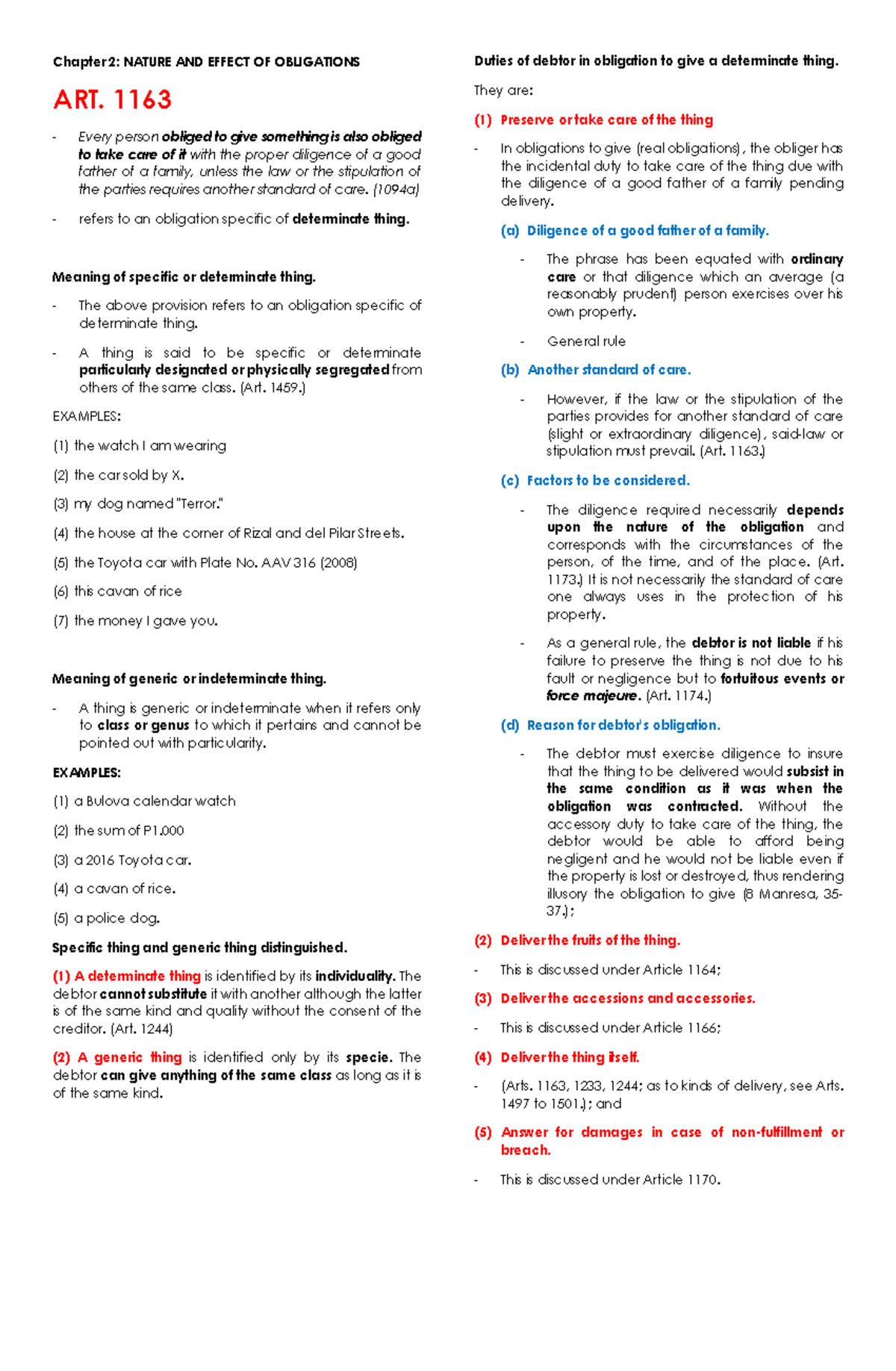 Chapter 2 Reviewer - Copy - Chapter 2: NATURE AND EFFECT OF OBLIGATIONS ...