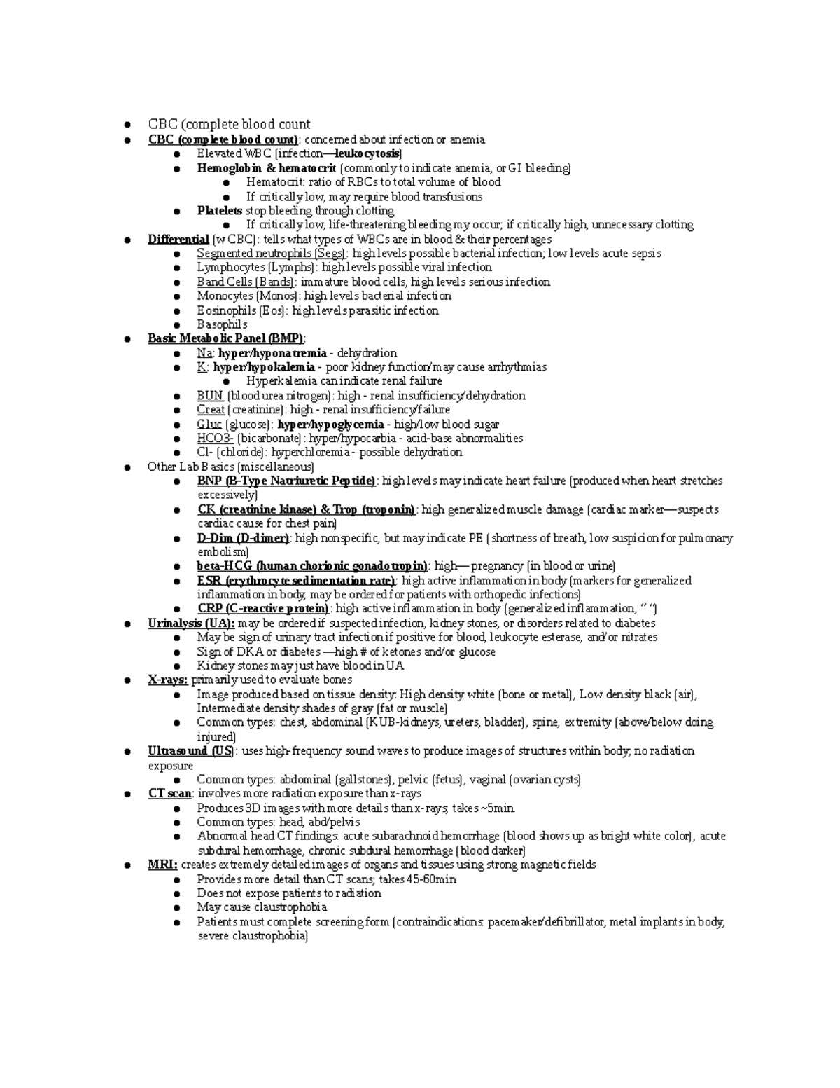 Scribe Intro to Labs, Radiology, Procedures CBC blood