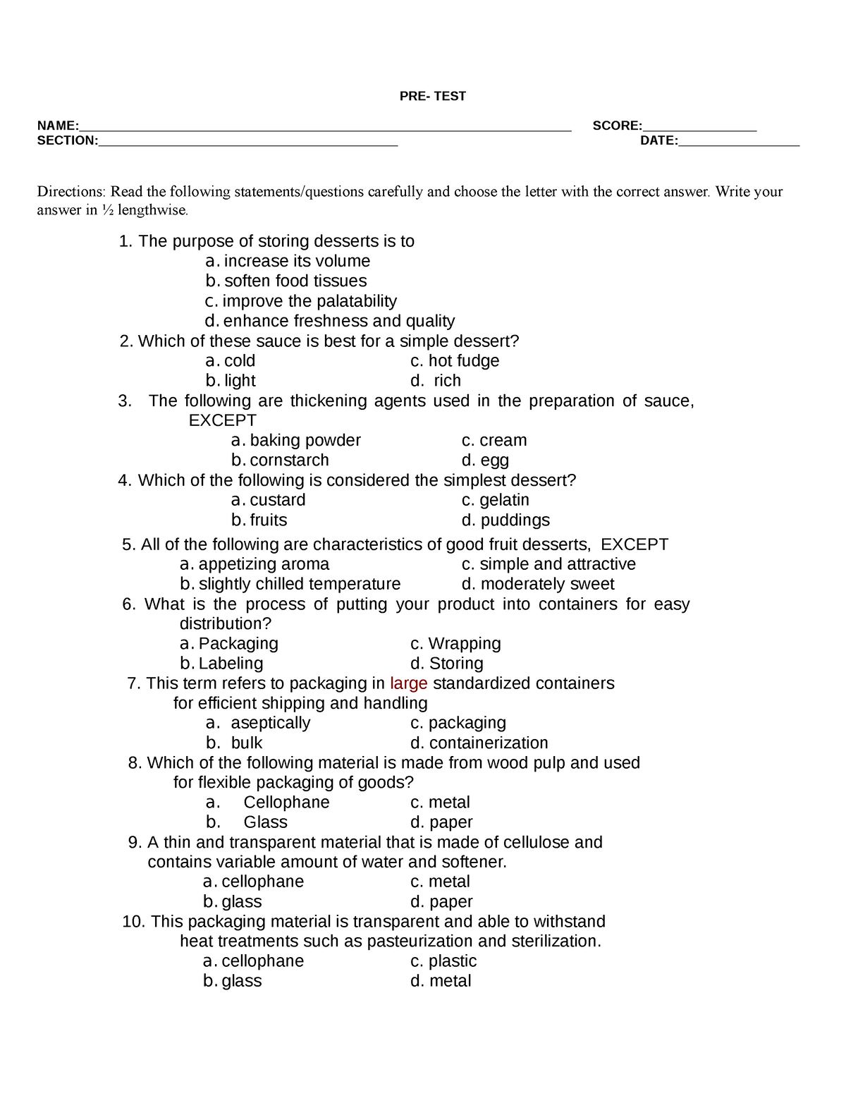 PRE-TEST AND Rubrics 9-1 - PRE- TEST - Studocu