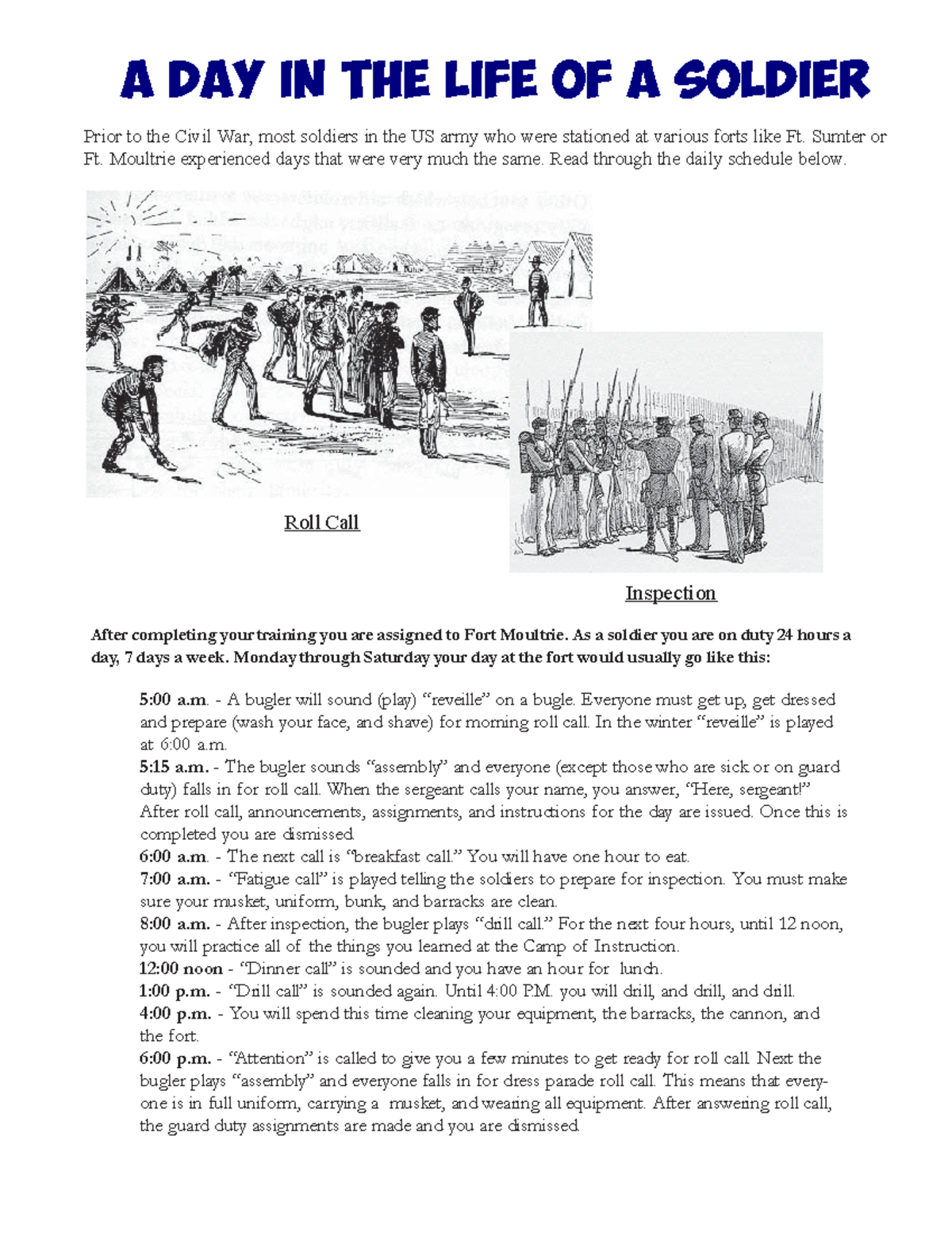 02 A Soldiers Life Schedule A Day in the Life of a Soldier Prior to