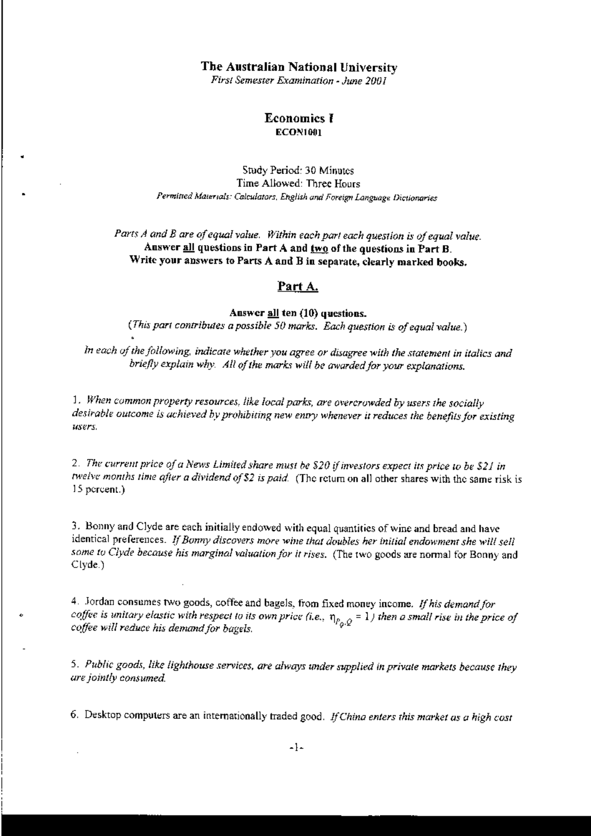 ECON final 2001 - ECON1101 - Studocu