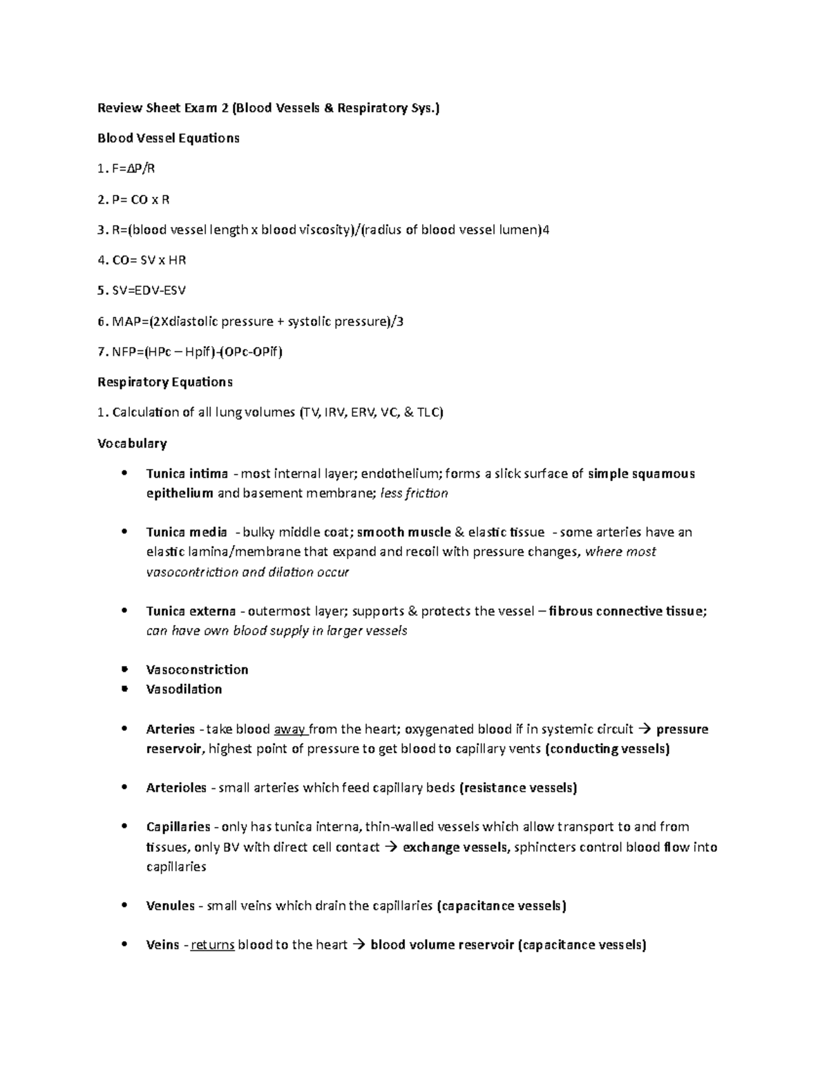 Exam 2 Review - Anatomy and Physiology - Review Sheet Exam 2 (Blood ...
