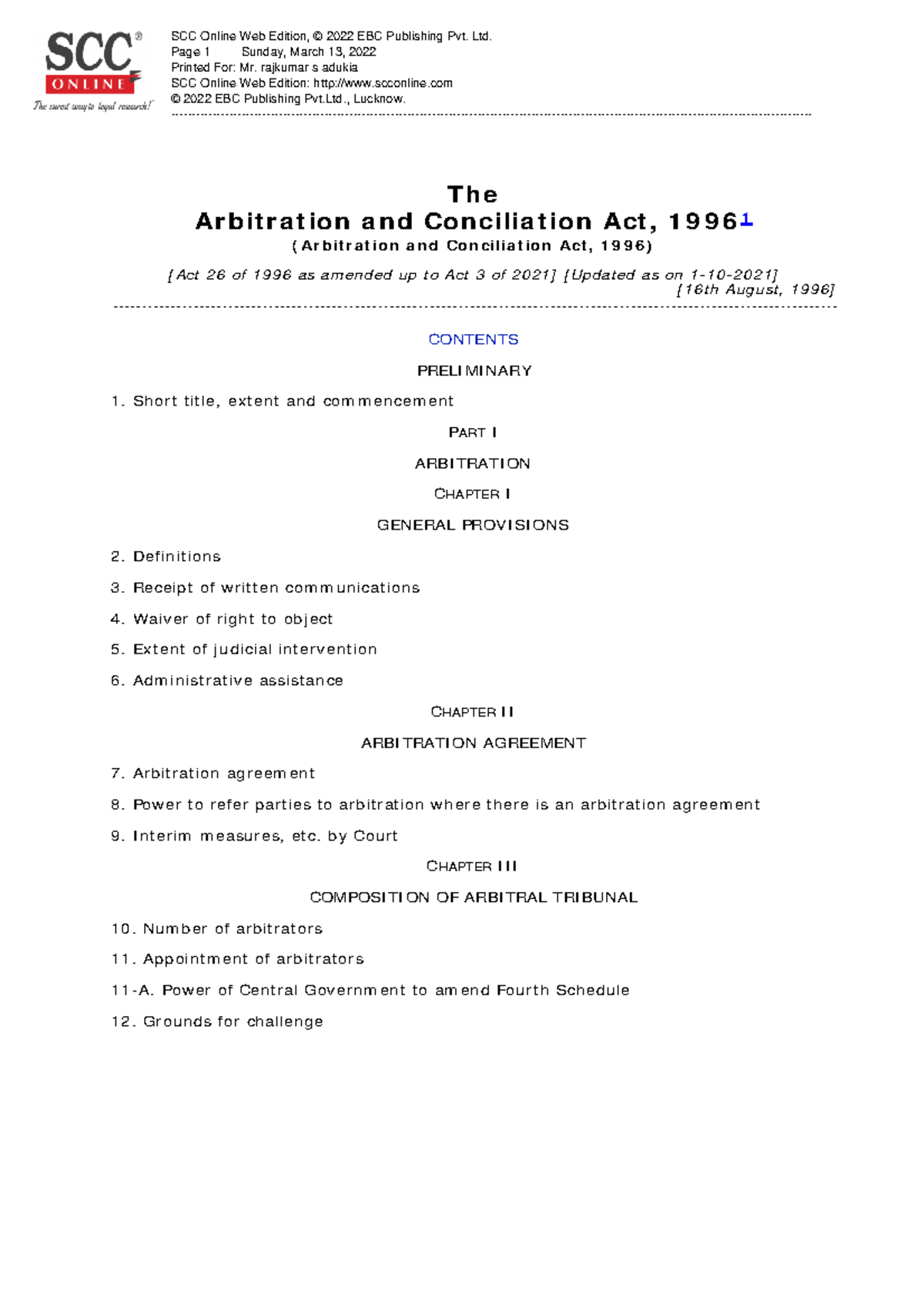 1 The Arbitration and Conciliation Act 1996 - The Ar bit r a t ion a nd ...