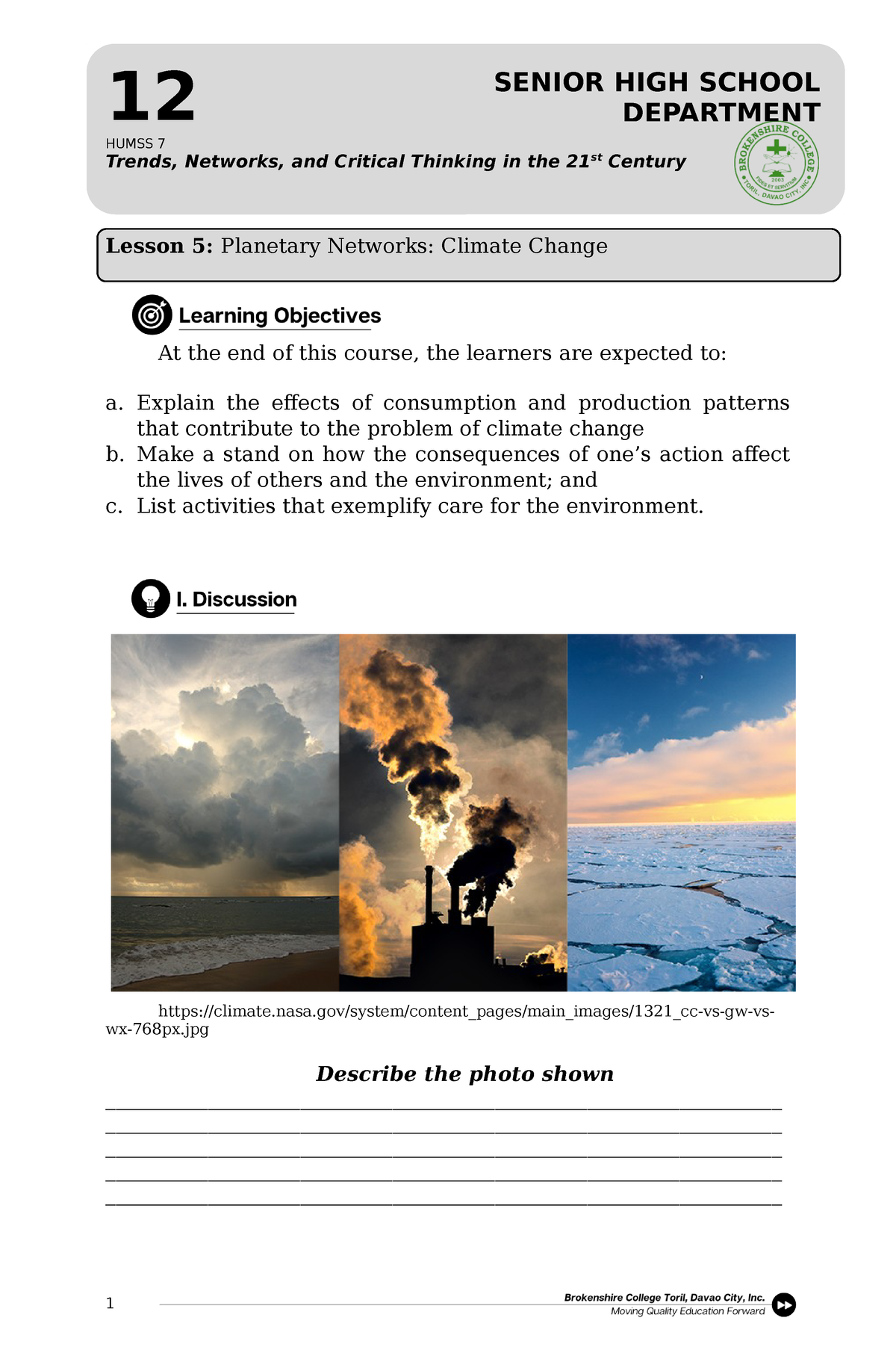 TNCT Lesson 5 Lectural - Lesson 5: Planetary Networks: Climate Change ...