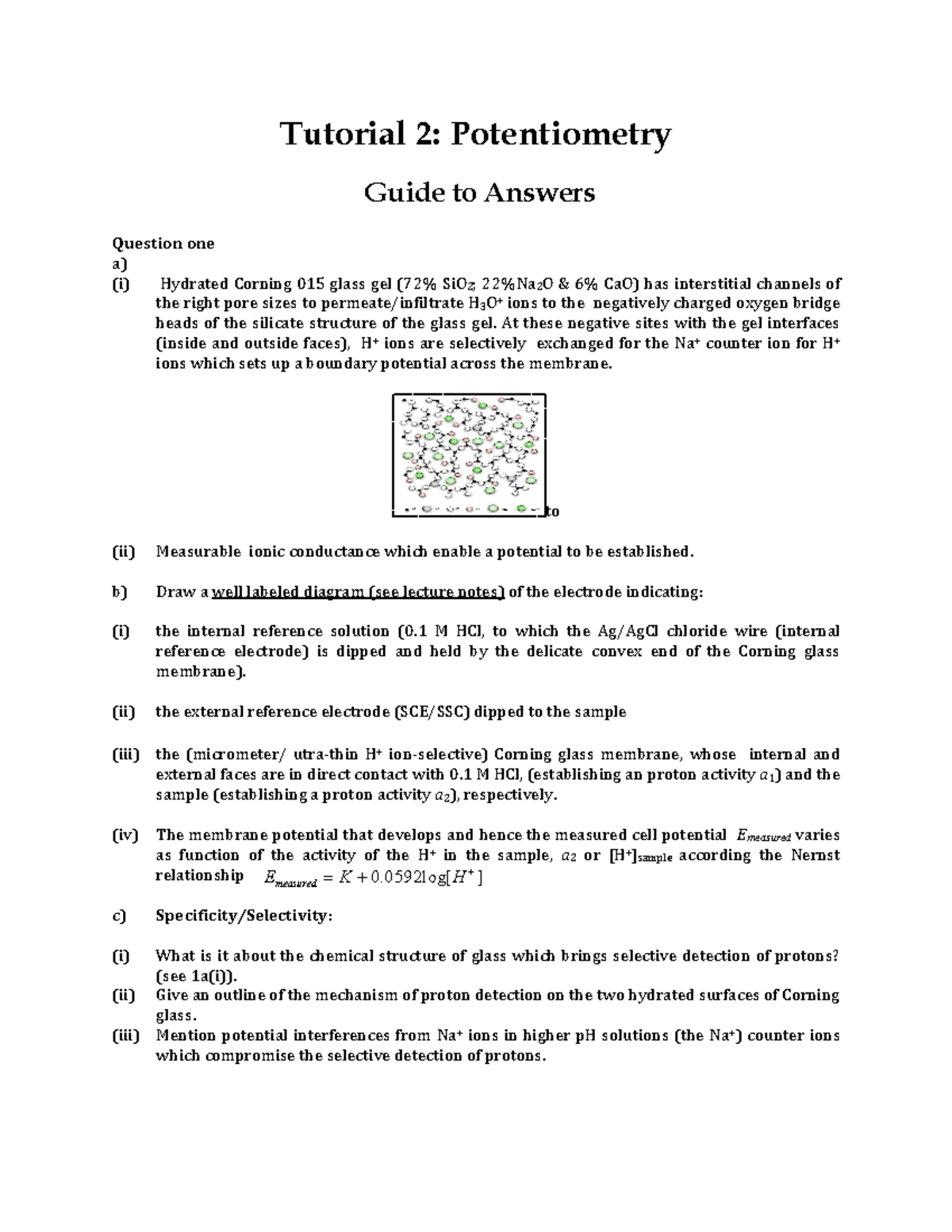 Guide to answers Potentiometry 2023 - Tutorial 2: Potentiometry Guide ...