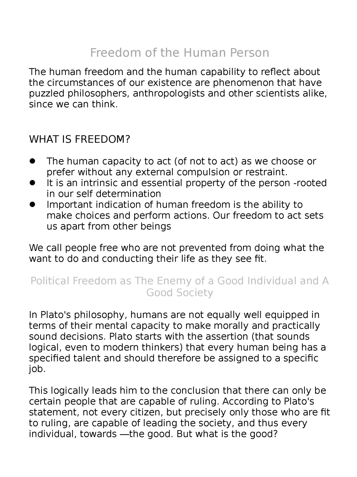 freedom of the human person essay brainly