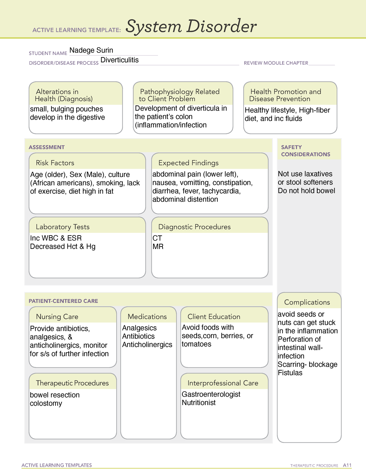 Diverticulosis - system disorder - ACTIVE LEARNING TEMPLATES ...