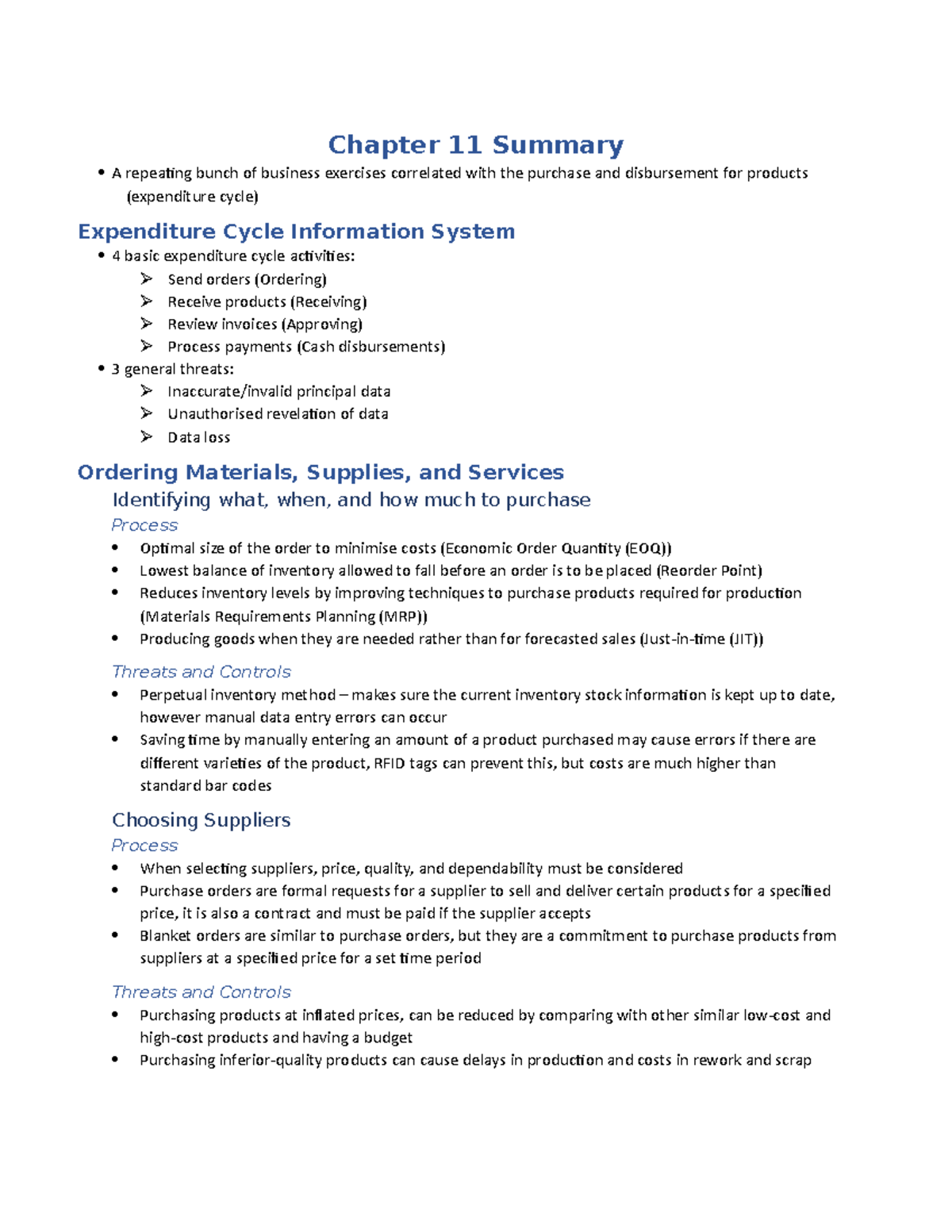 Week 12 Chapter 11 Summary - Chapter 11 Summary A repeating bunch of ...