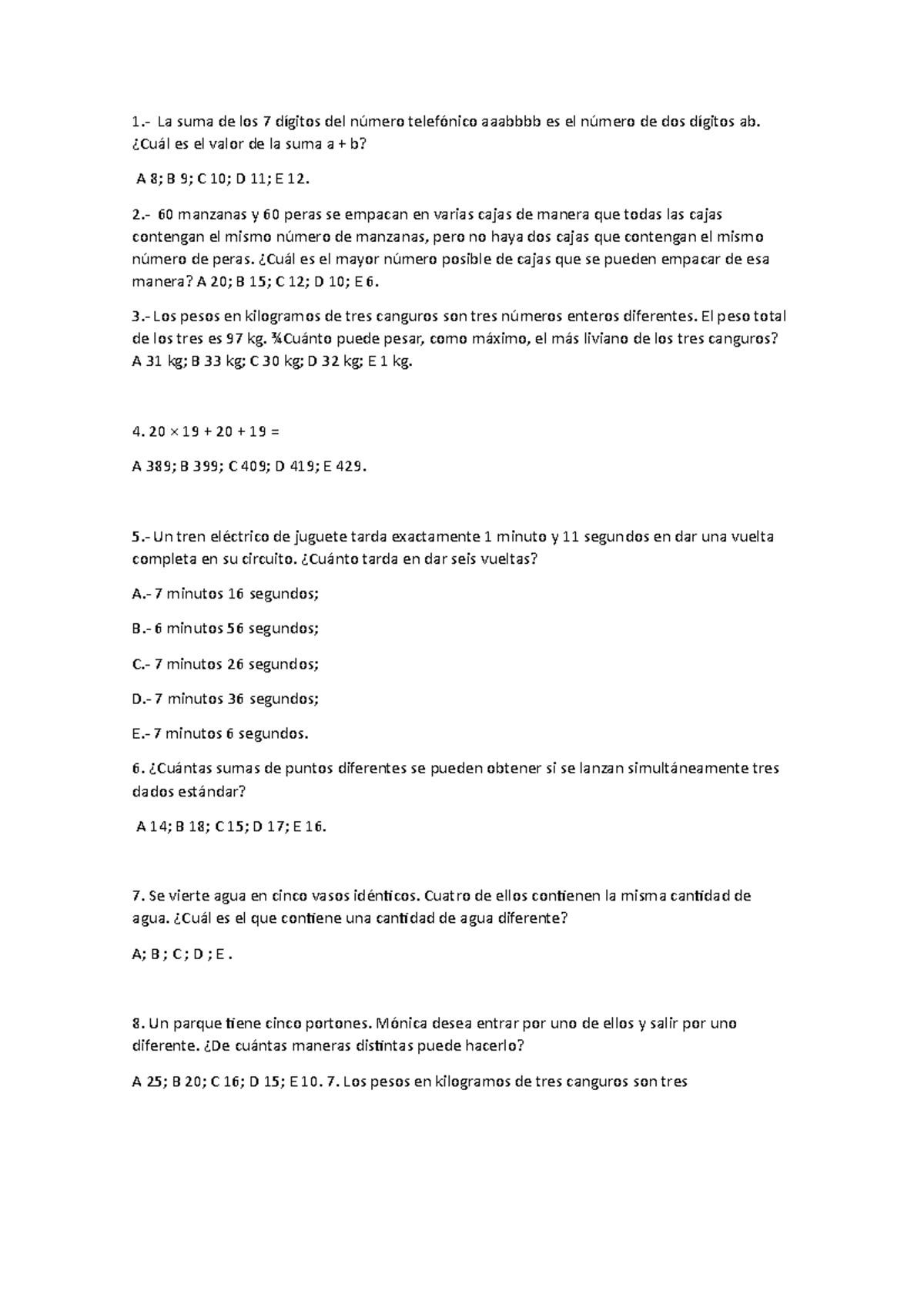 Categoria D numeraccion - 1.- La suma de los 7 dígitos del número ...