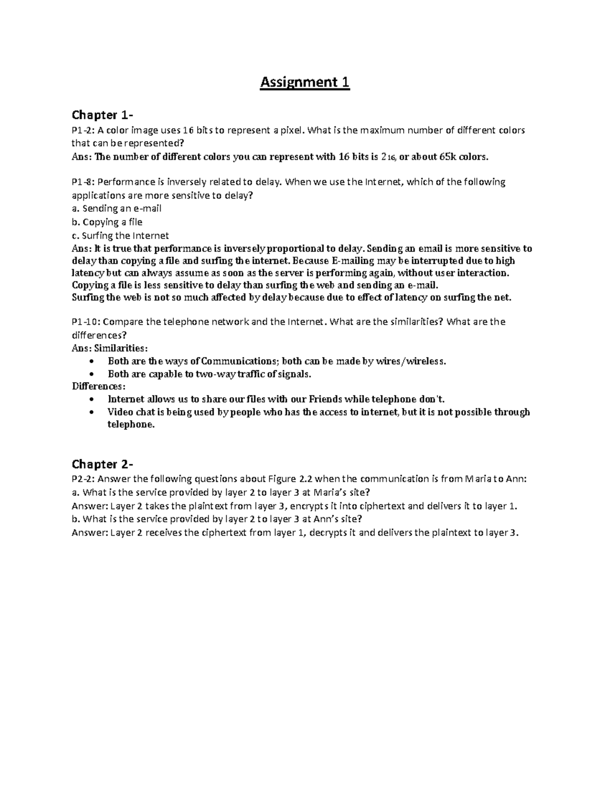 Data Communication Assignment 1 - Assignment 1 Chapter 1- P1-2: A color ...