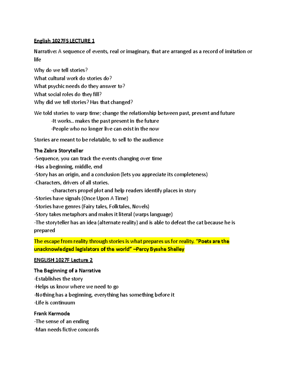 English 1027 - Lecture Notes - 2019 - English 1027FS LECTURE 1 ...