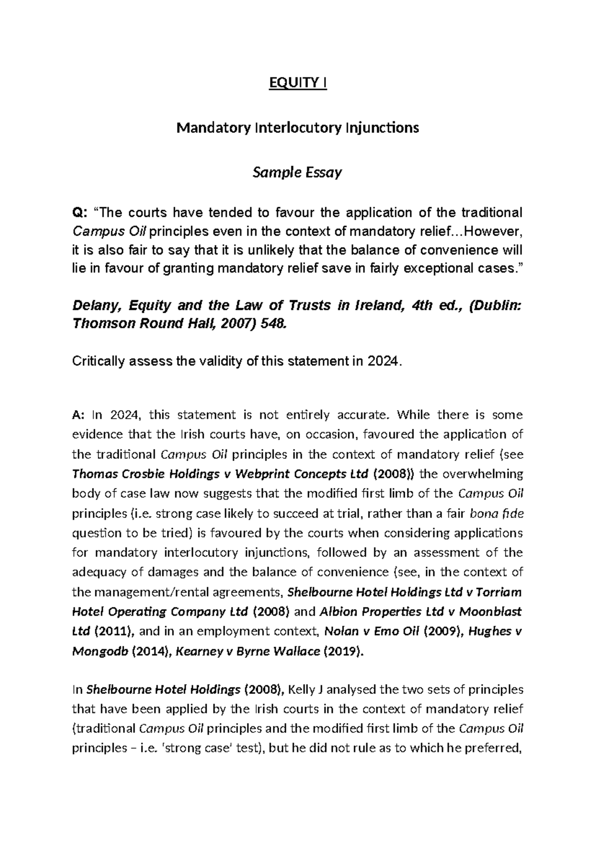 Equity I Essay Question-2 - EQUITY I Mandatory Interlocutory ...