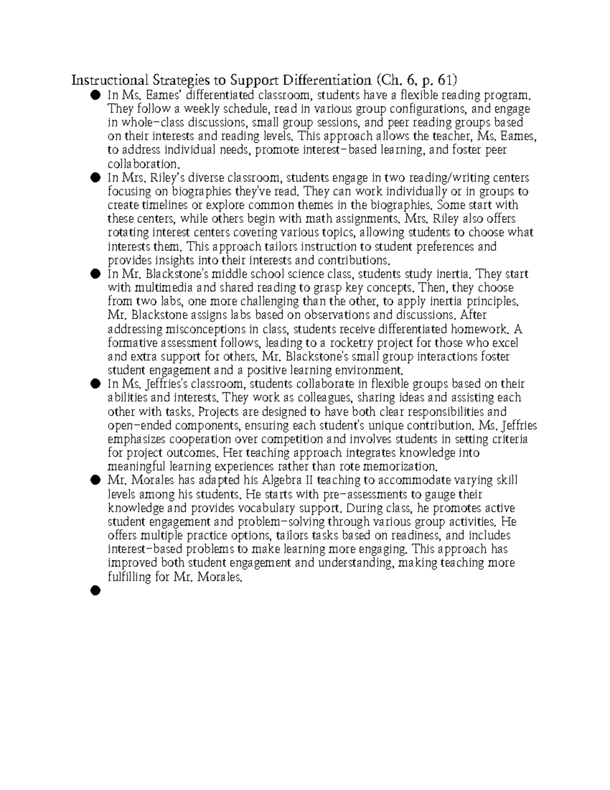 Chapter 6 notes - Instructional Strategies to Support Differentiation ...