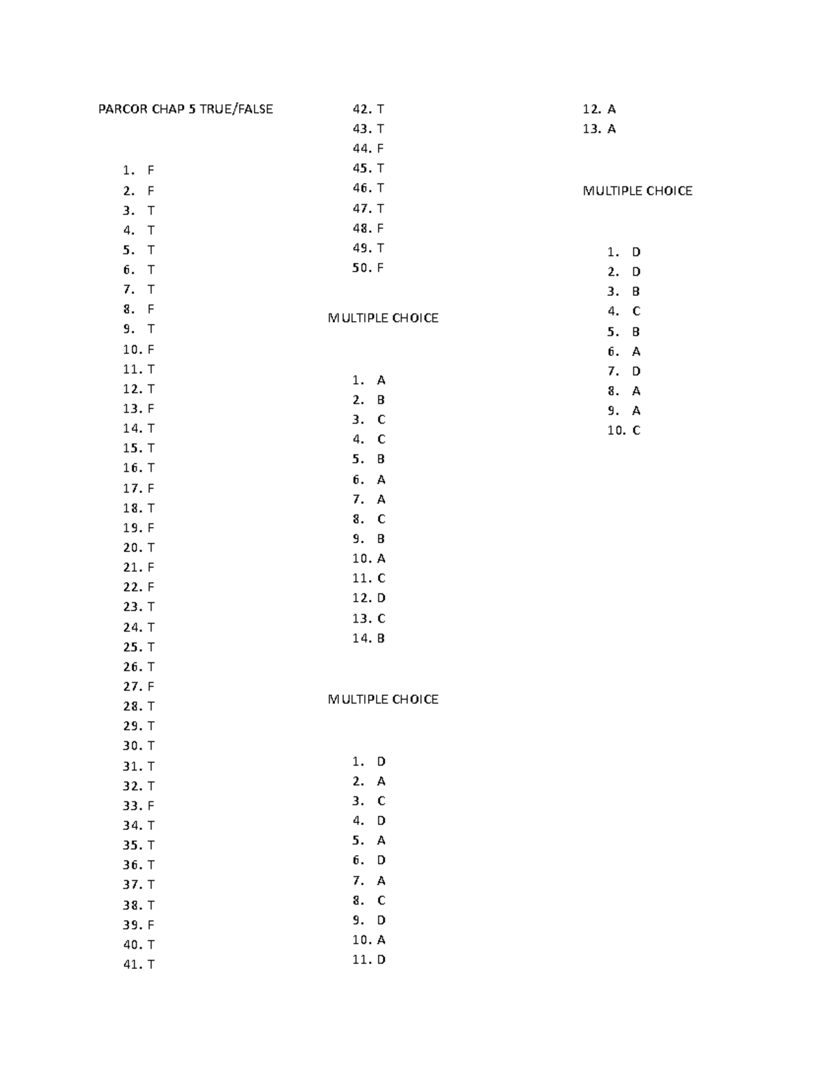 PARCOR CHAP 5 THEORIES - PARCOR CHAP 5 TRUE/FALSE 1. F 2. F 3. T 4. T 5 ...