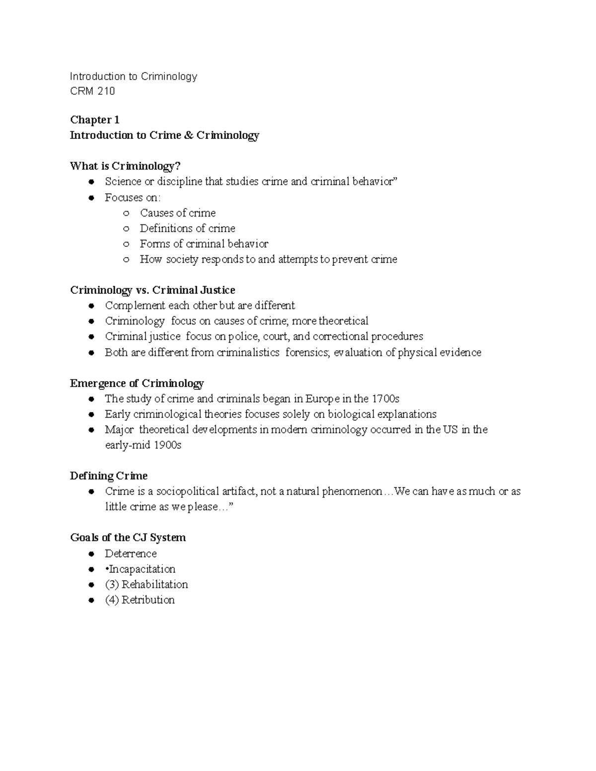 Intro To Crim 1 - Lecture Notes Based On Textbook Chapters ...