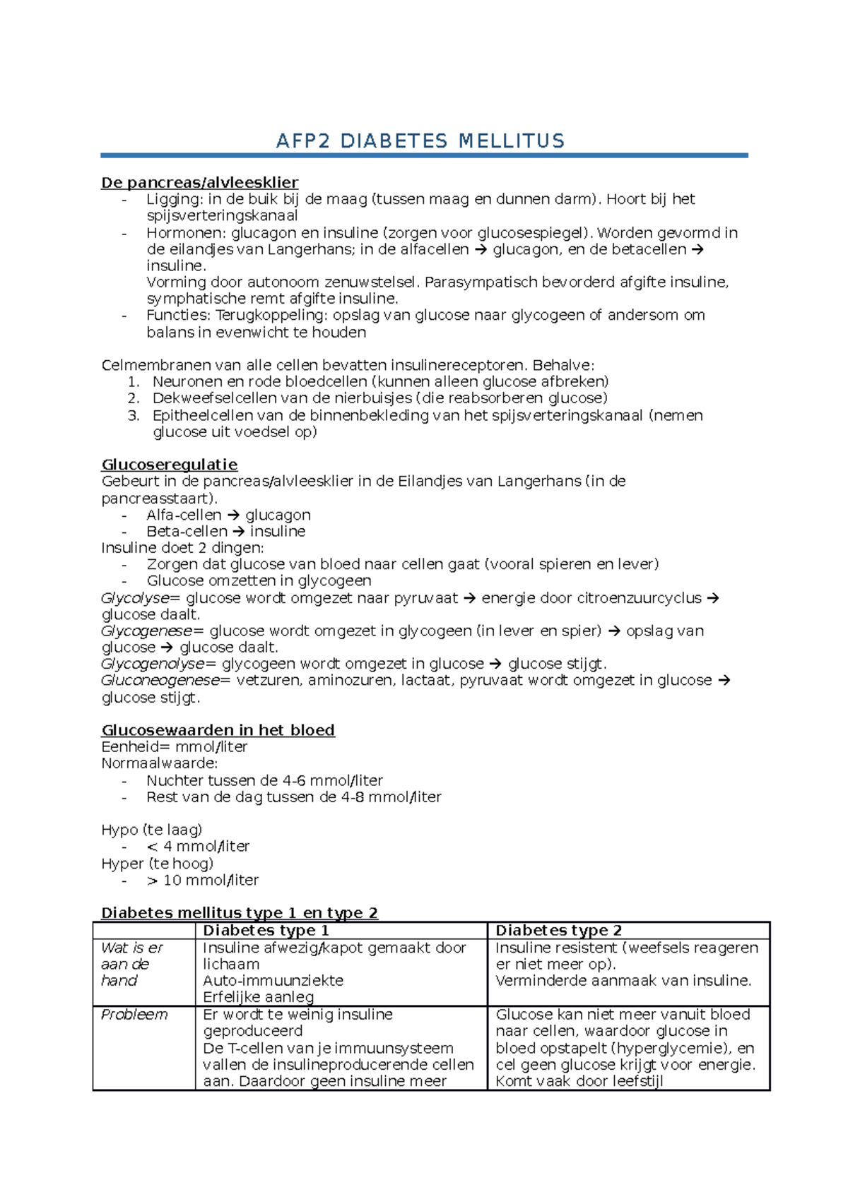 Anatomie, Fysiologie, Pathologie - Diabetes Mellitus - AFP2 DIABETES ...