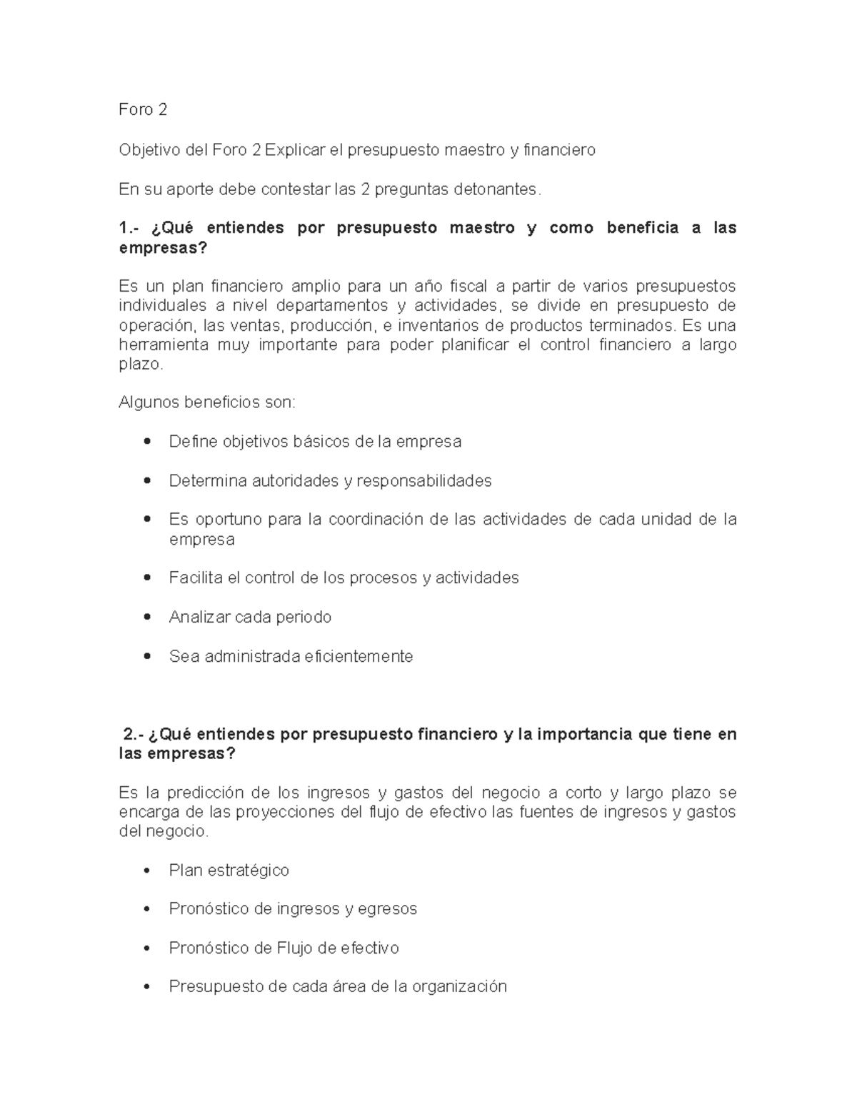 Foro 2 Presupuestos - Foro 2 - Foro 2 Objetivo Del Foro 2 Explicar El ...