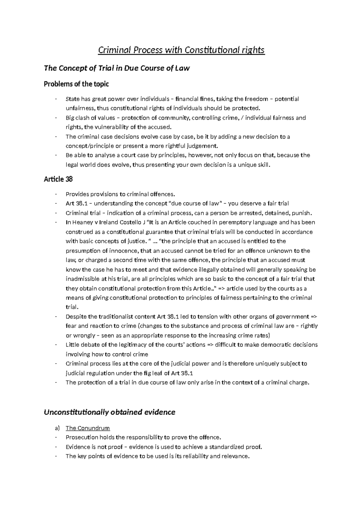 Topic 3 - notes - Summary Constitutional Law I - Criminal Process with ...