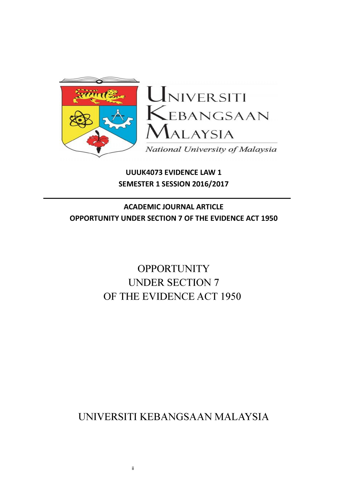 Opportunity Under Section 7 OF Evidence ACT 1950 - UUUK4073 