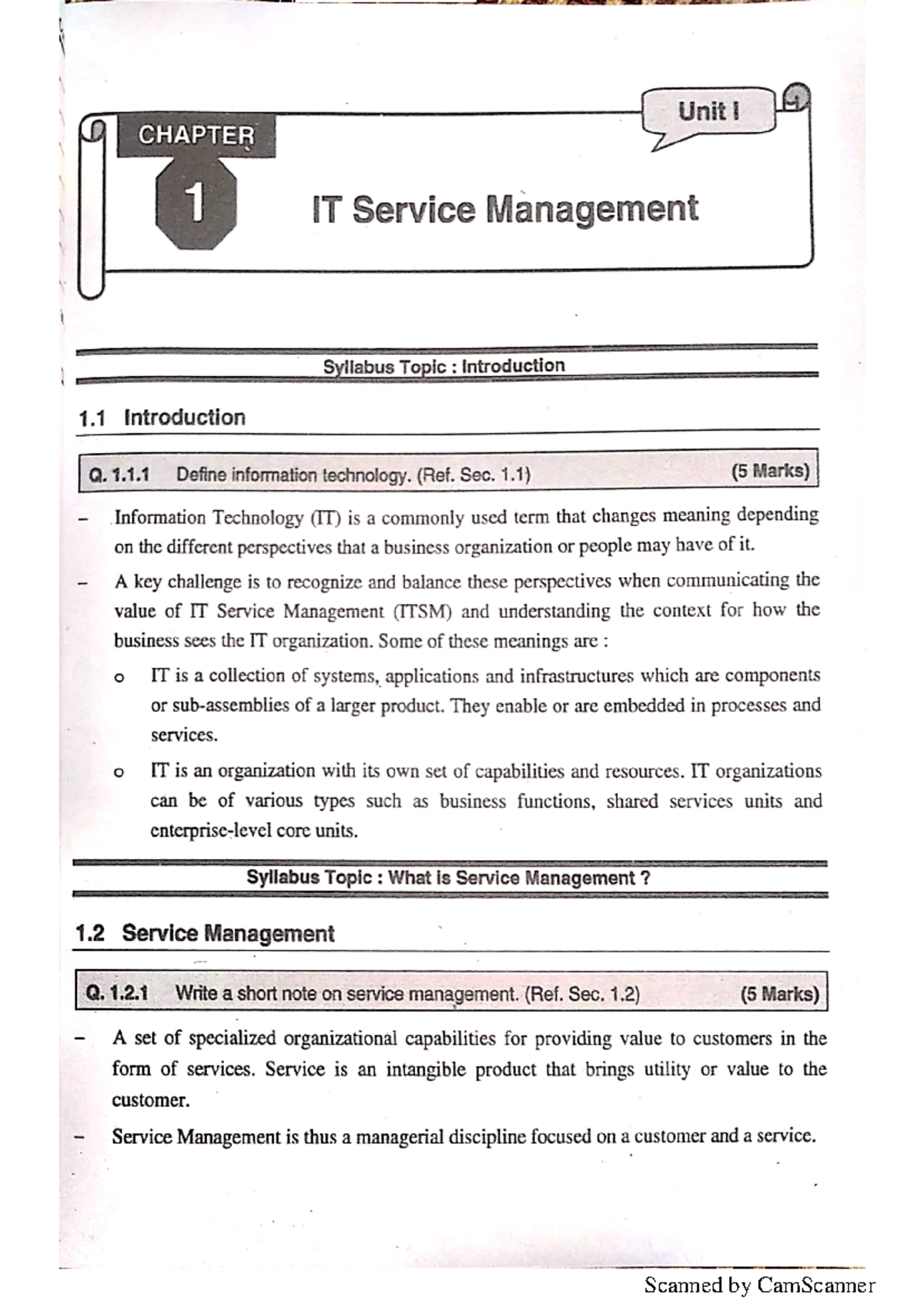 ITSM-UNIT1 - ITSM TY IT Unit 1 - BscIT (Information Technoogy) - Studocu