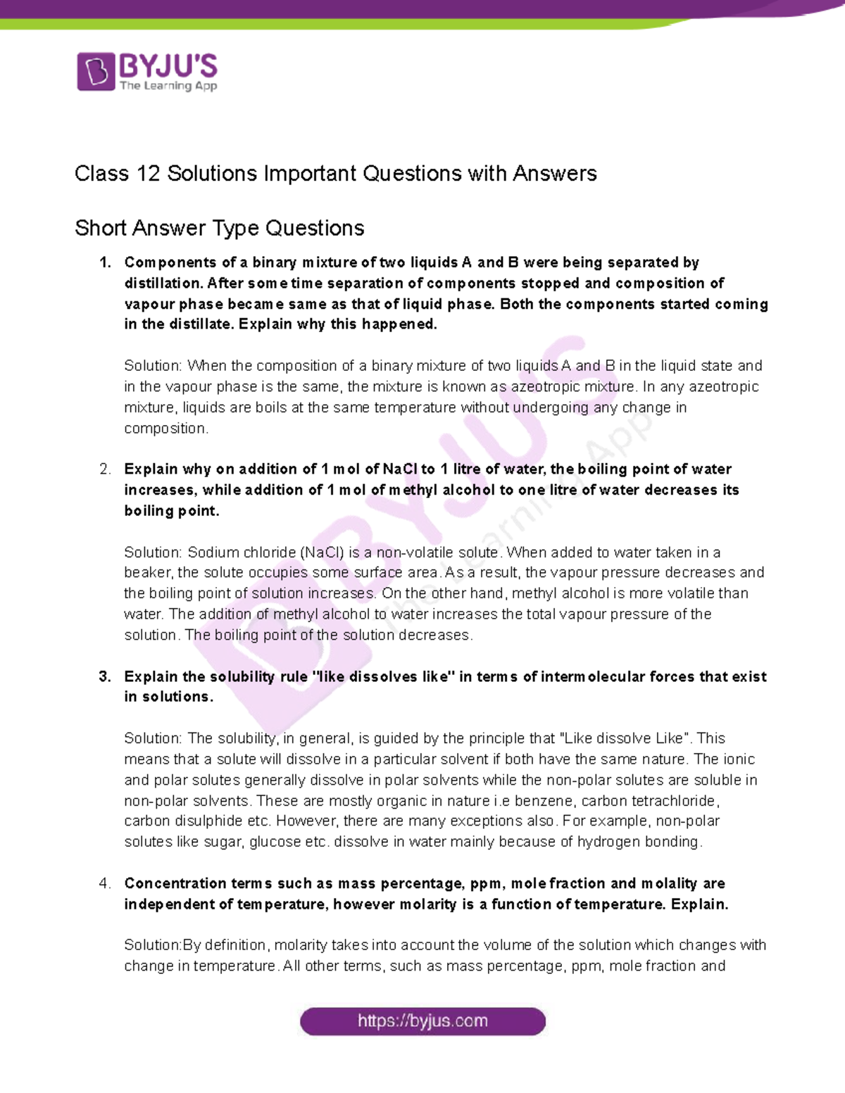 Chapter-2 -Solutions - Class 12 Solutions Important Questions With ...