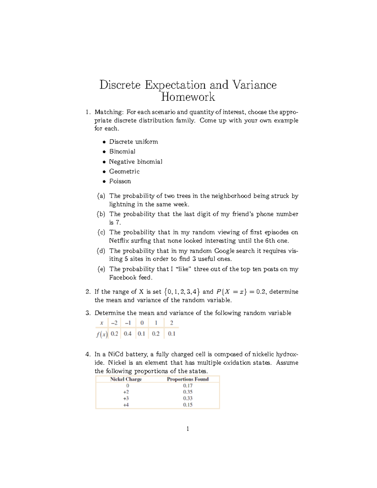 HW Discrete Expectation And Variance - Discrete Expectation And ...