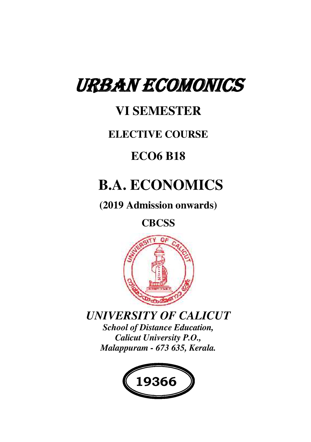 SLM-Eco- Urban Economics - URBAN ECOMONICS VI SEMESTER ELECTIVE COURSE ...