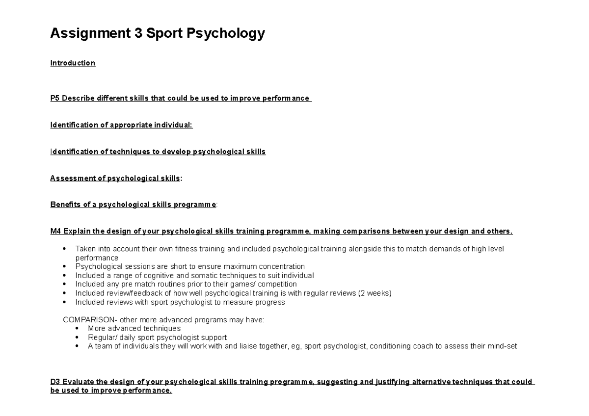 sport psychology assignments