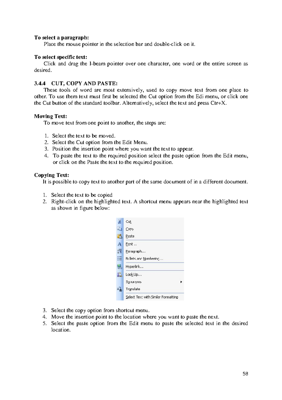 Basic Computer Course Part-11 - To select a paragraph: Place the mouse ...