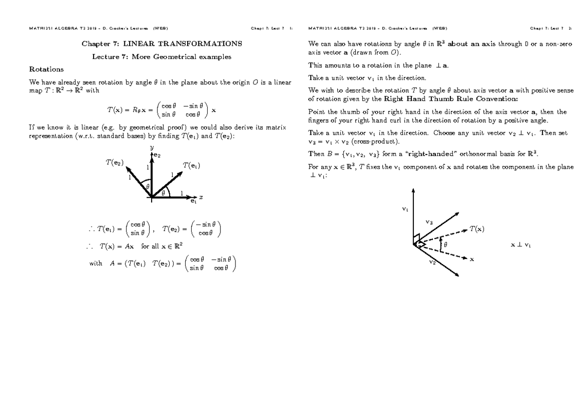 Algebra Week 4 - Lec07 - Lectures for math1231 - Chapter 7: LINEAR ...