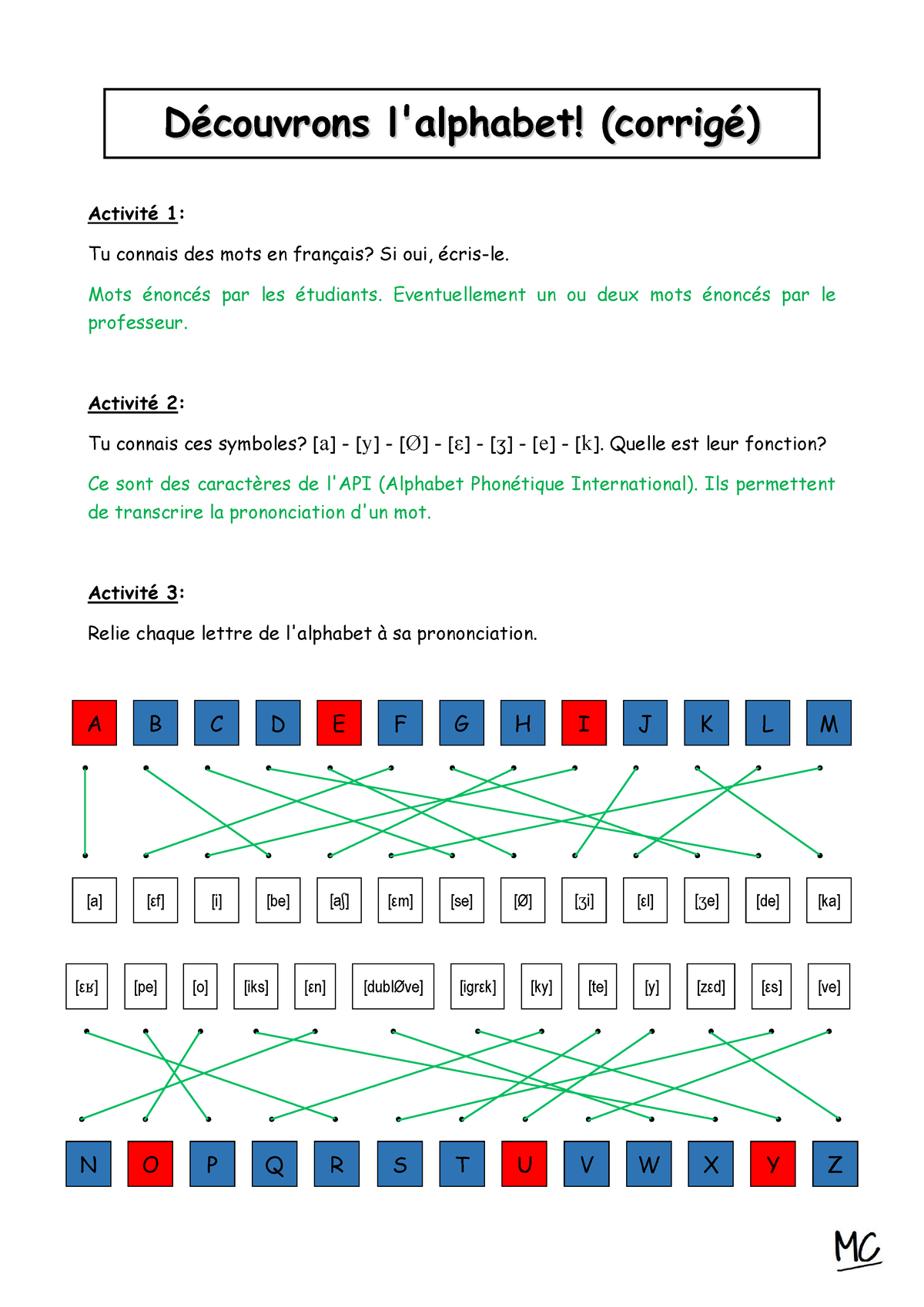 Dcouvrons Lalphabet Corrig Fiche Dactivits - DéDéccoouuvvrroonnss Ll ...