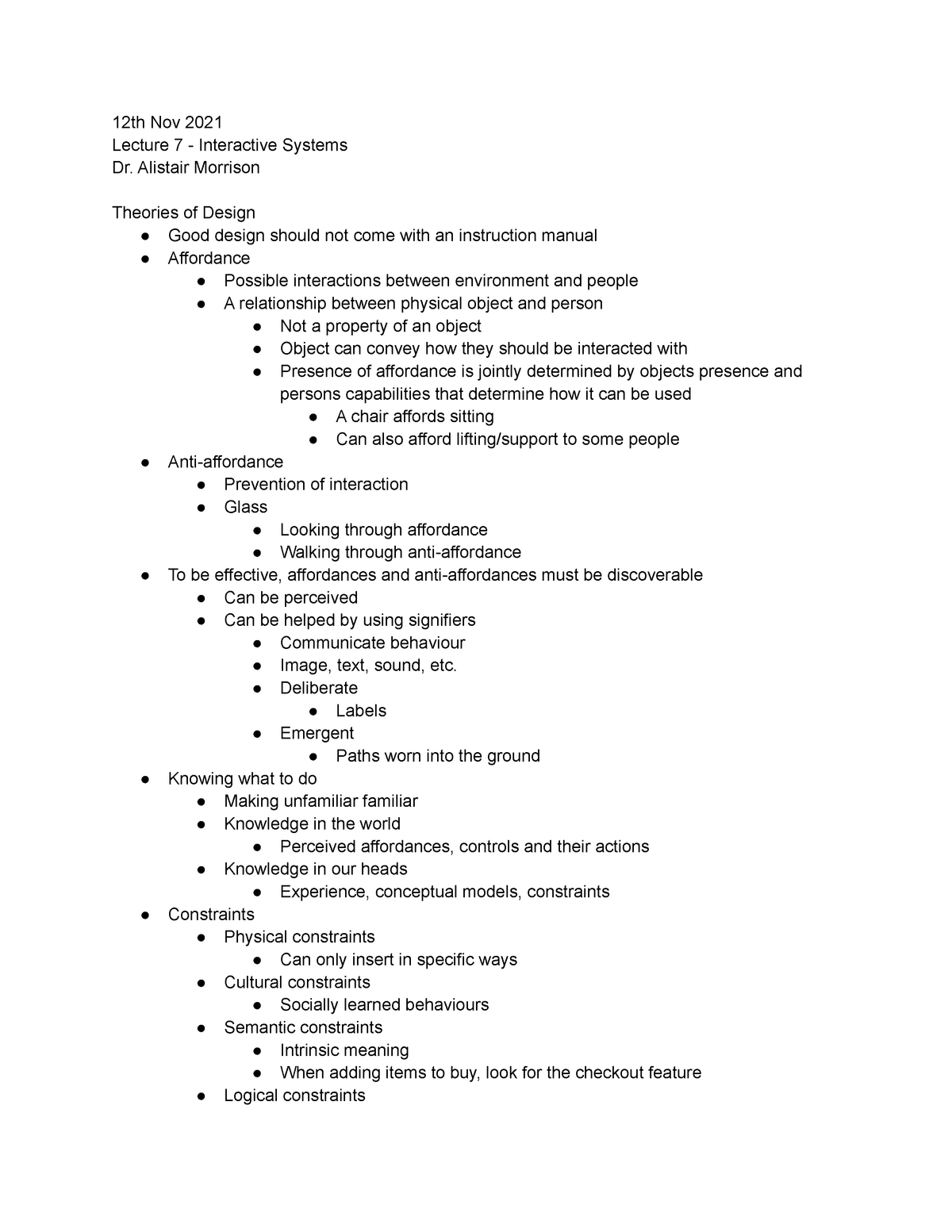 Interactive Systems Lecture 7 - 12th Nov 2021 - 12th Nov 2021 Lecture 7 ...