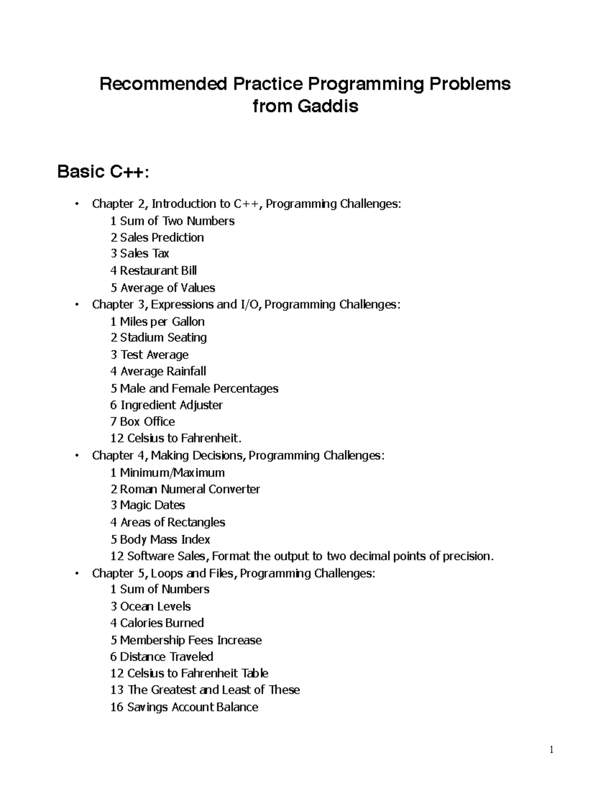 Practice Problems - CS 2308 - Recommended Practice Programming Problems ...