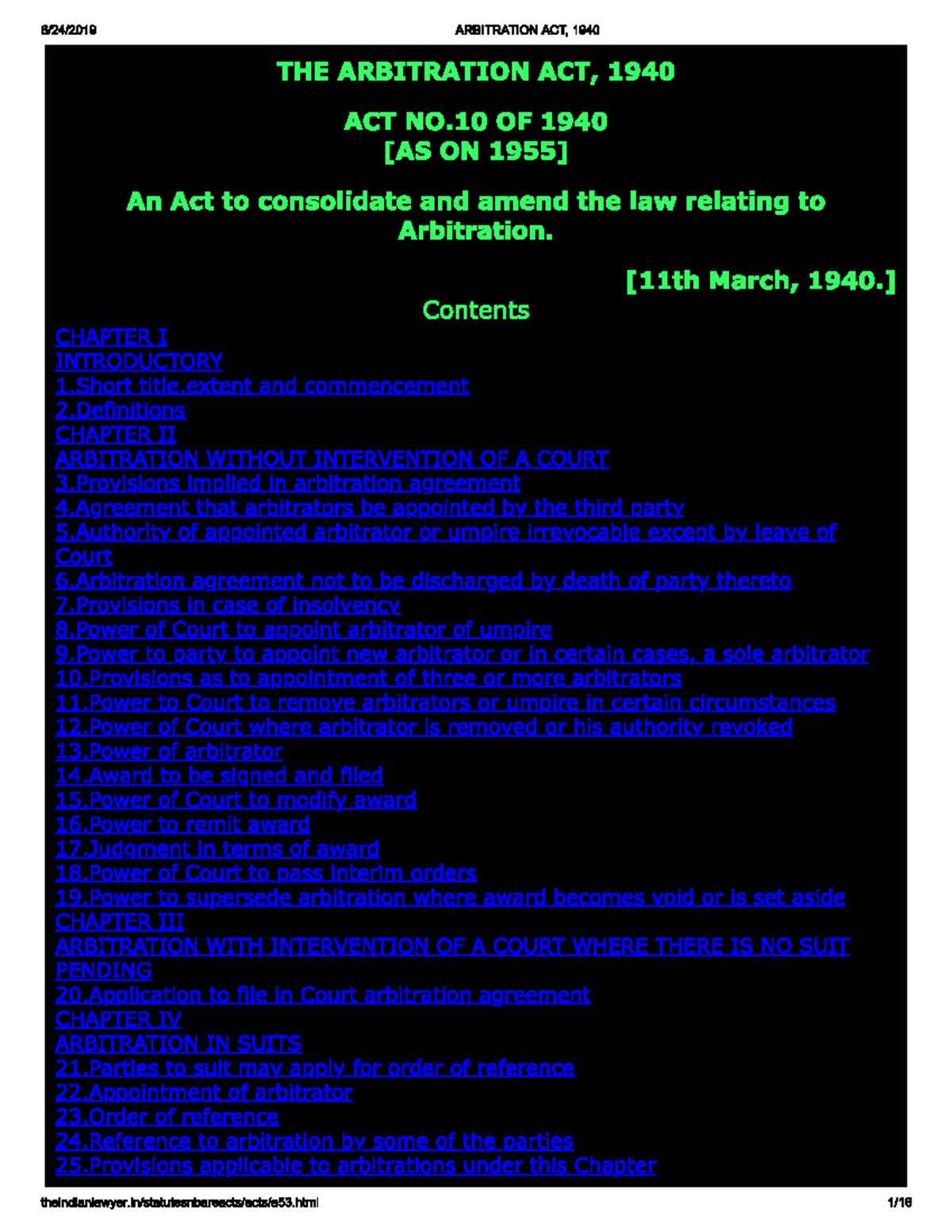 Indian Arbitration Act of 1940 - Bare Acts - Studocu
