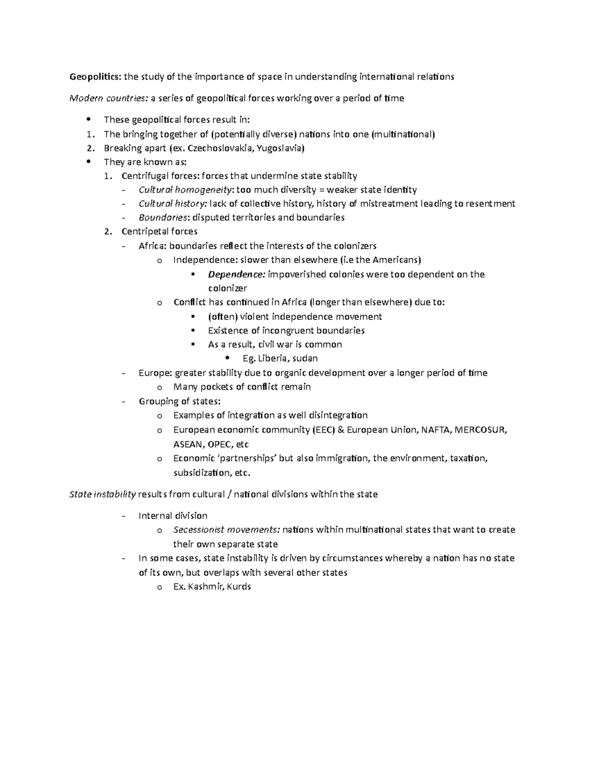 Geopolitics - Lecture notes 9 - Geopolitics: the study of the ...