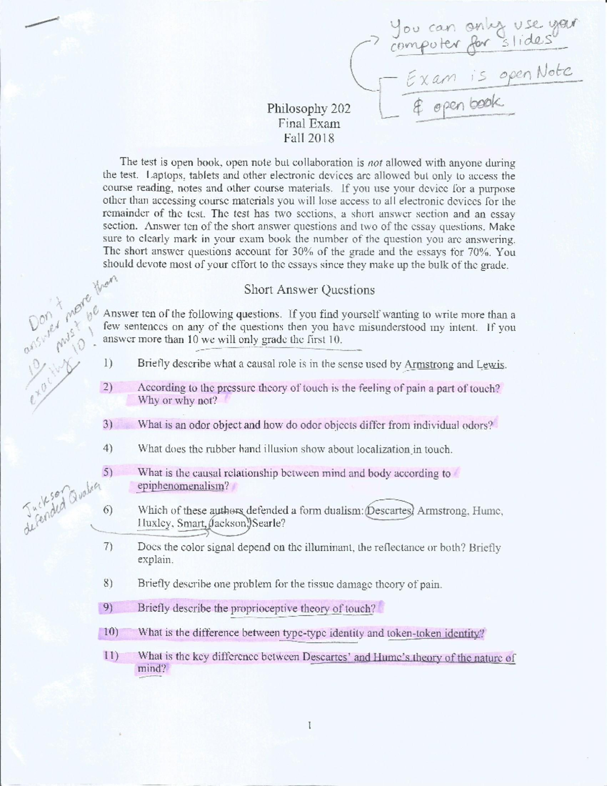 PHIL 202 Philosophy of Psychology Fall 2018 Final Exam - PHIL 202 - Studocu