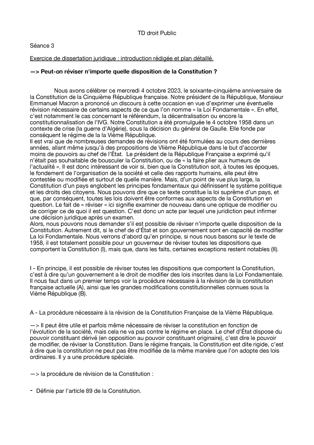 revision de la constitution dissertation juridique