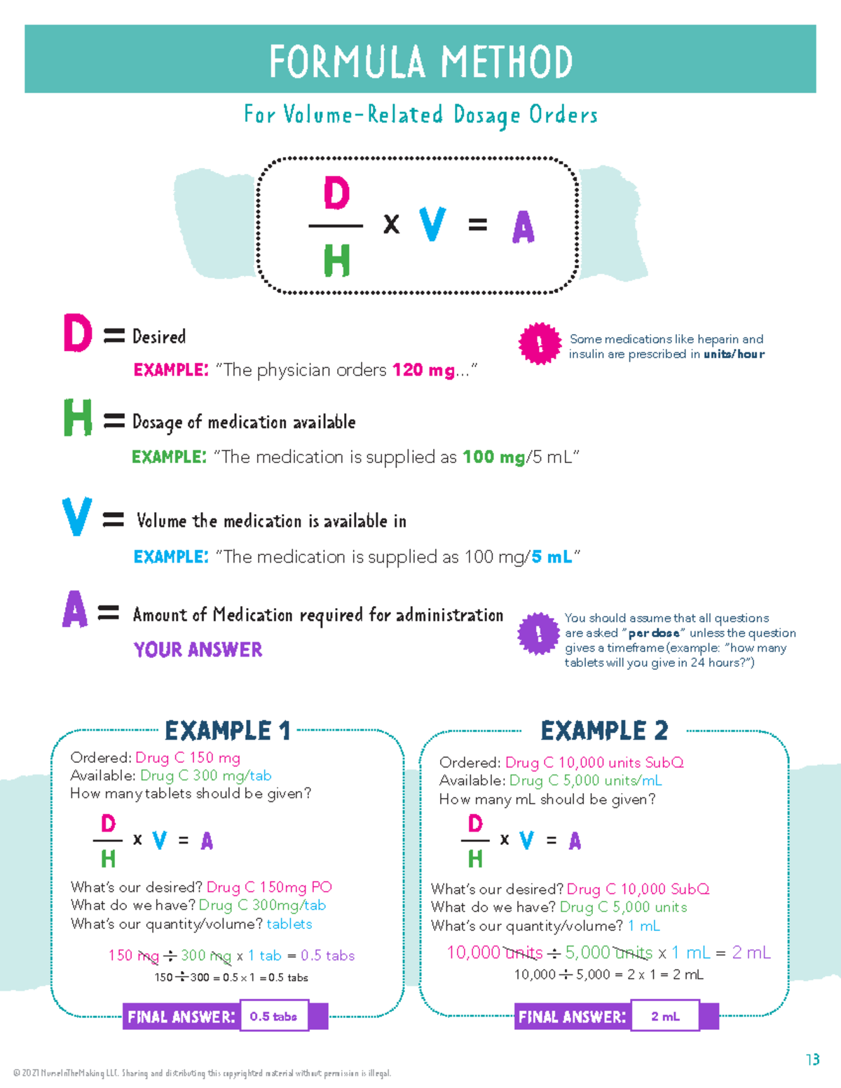 Formula Method Med Math D H x V = A Some medications like heparin