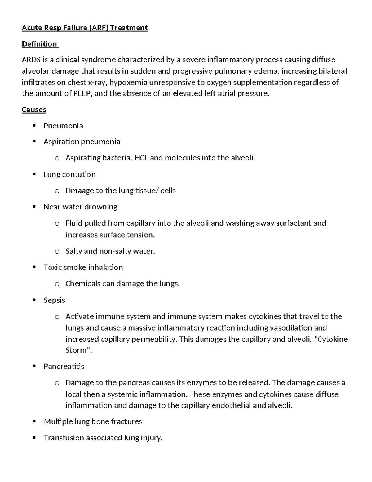 REAL ARDS fsBdfn Acute Resp Failure (ARF) Treatment Definition ARDS