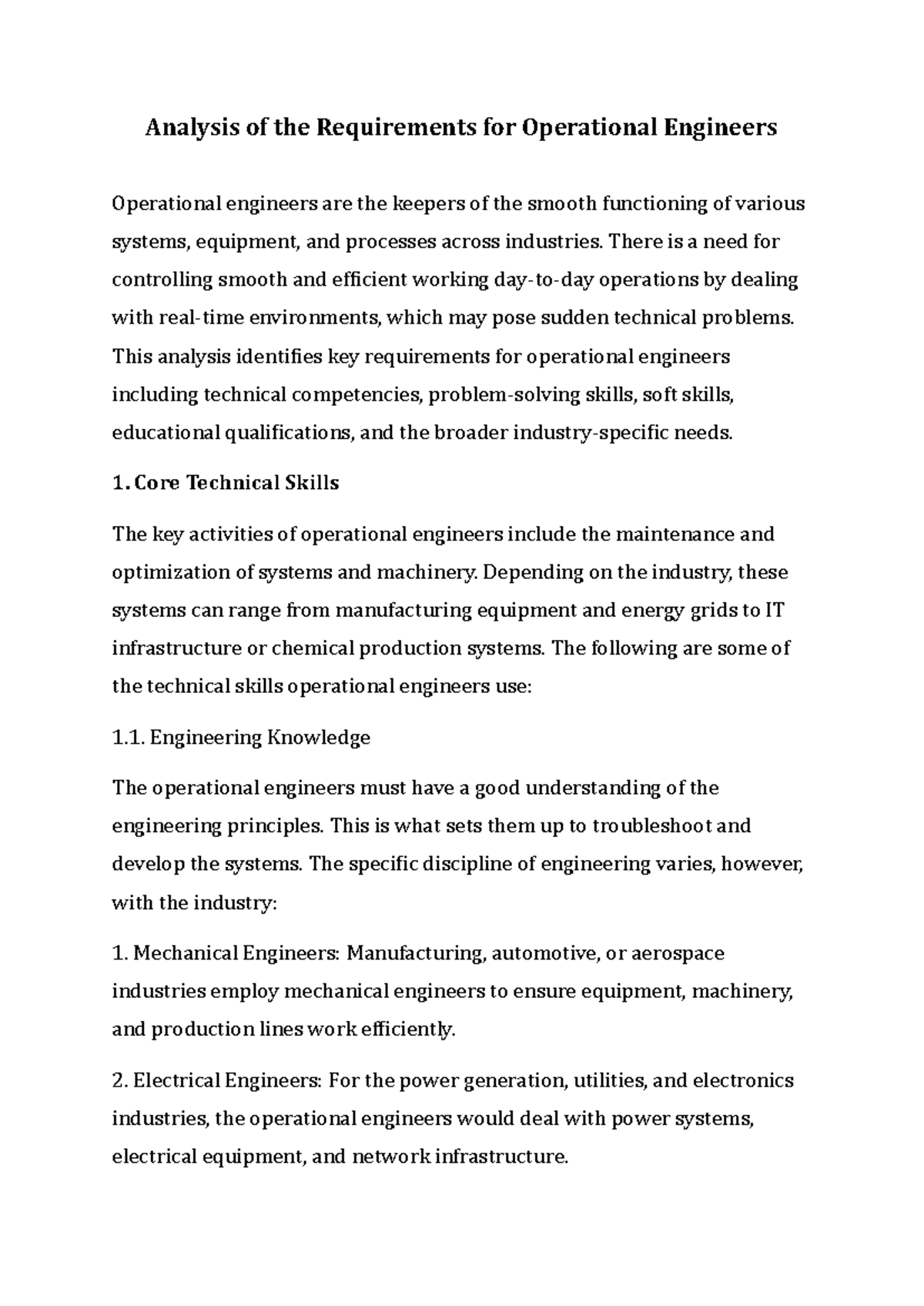 Analysis of the Requirements for Operational Engineers - Analysis of ...