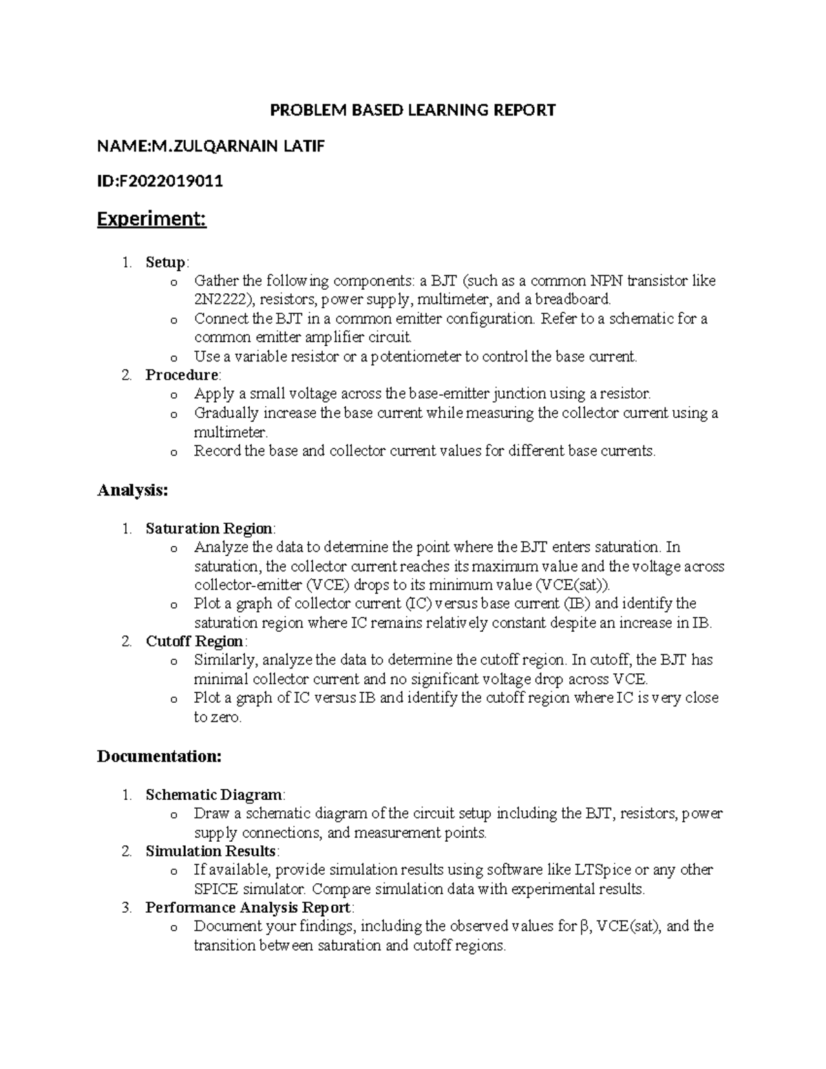 Problem Based Learning Report - PROBLEM BASED LEARNING REPORT NAME:M ...