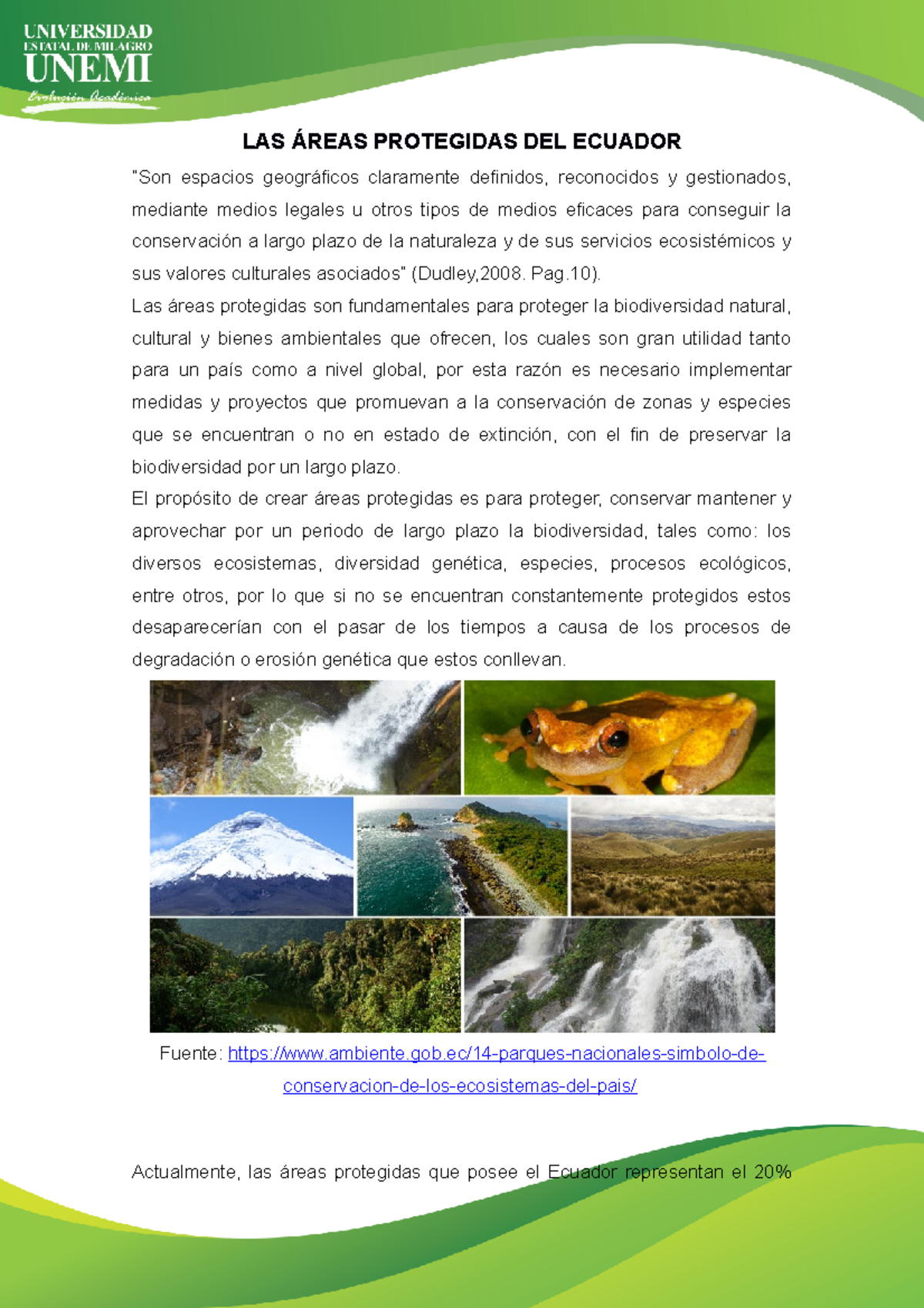 Realidad COMT. Areas Protegidas LAS ÁREAS PROTEGIDAS DEL ECUADOR “Son